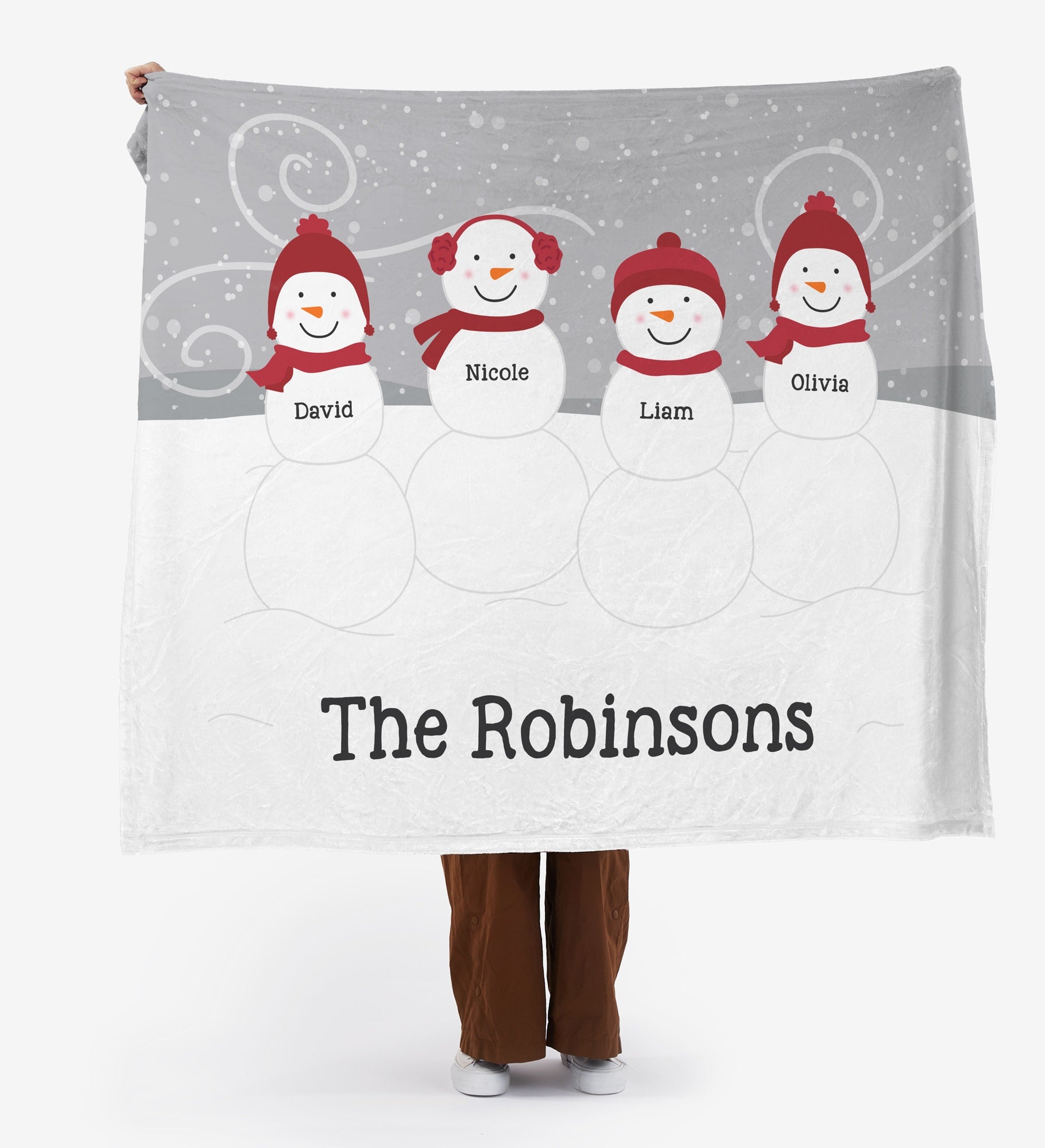 Snowman Family Personalized Blankets