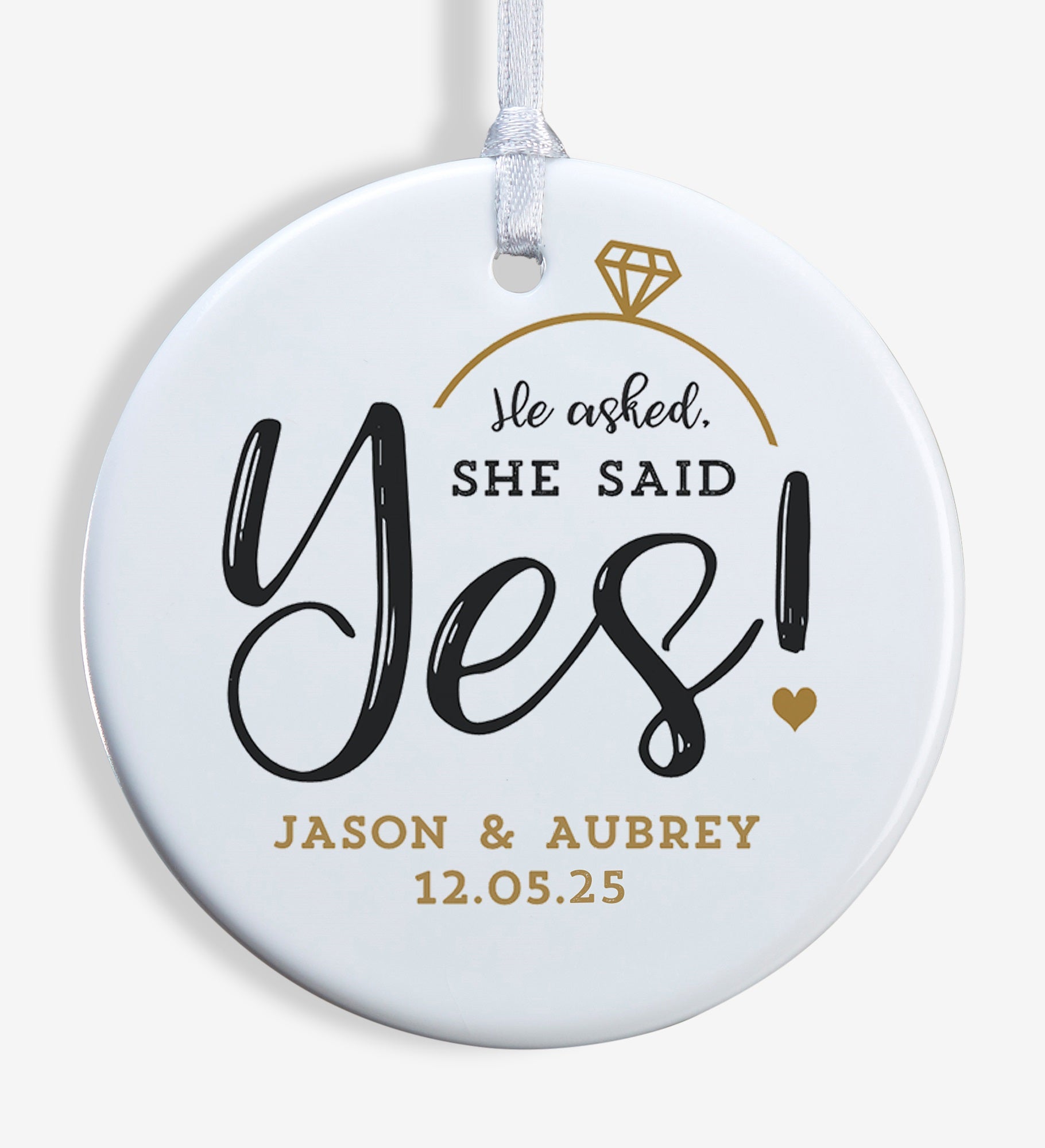 He Asked, She Said Yes! Personalized Engagement Ornament