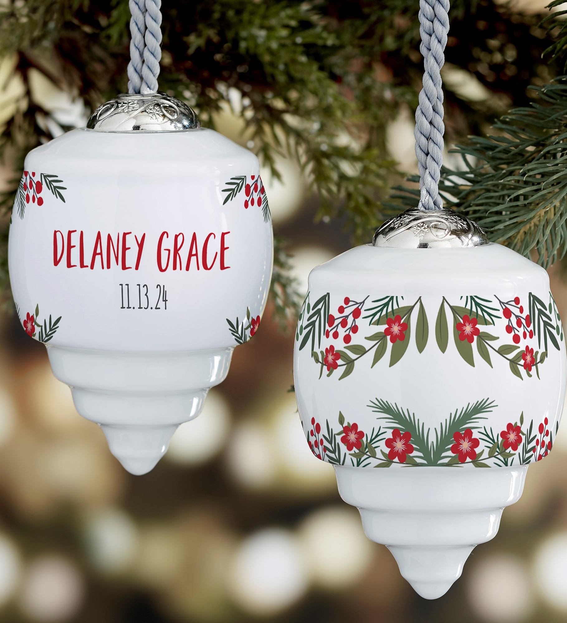Winter Roses Baby's First Christmas Deluxe Personalized Ornament