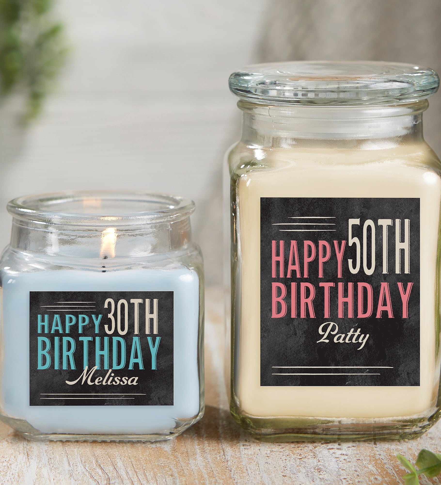 Vintage Birthday Personalized Scented Glass Candle Jar