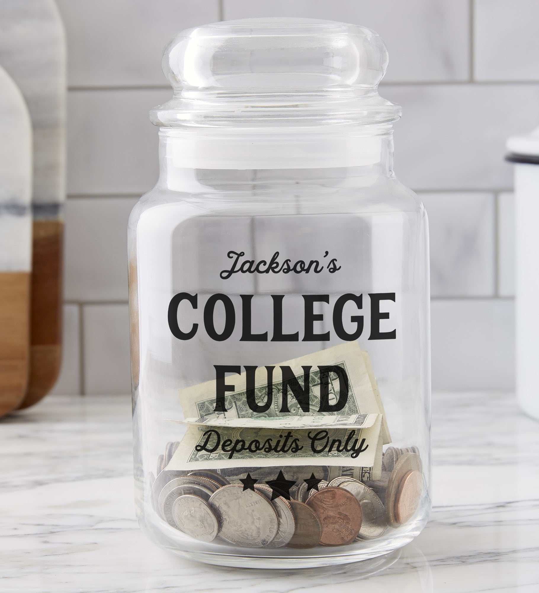 College Fund Personalized Glass Money Jar