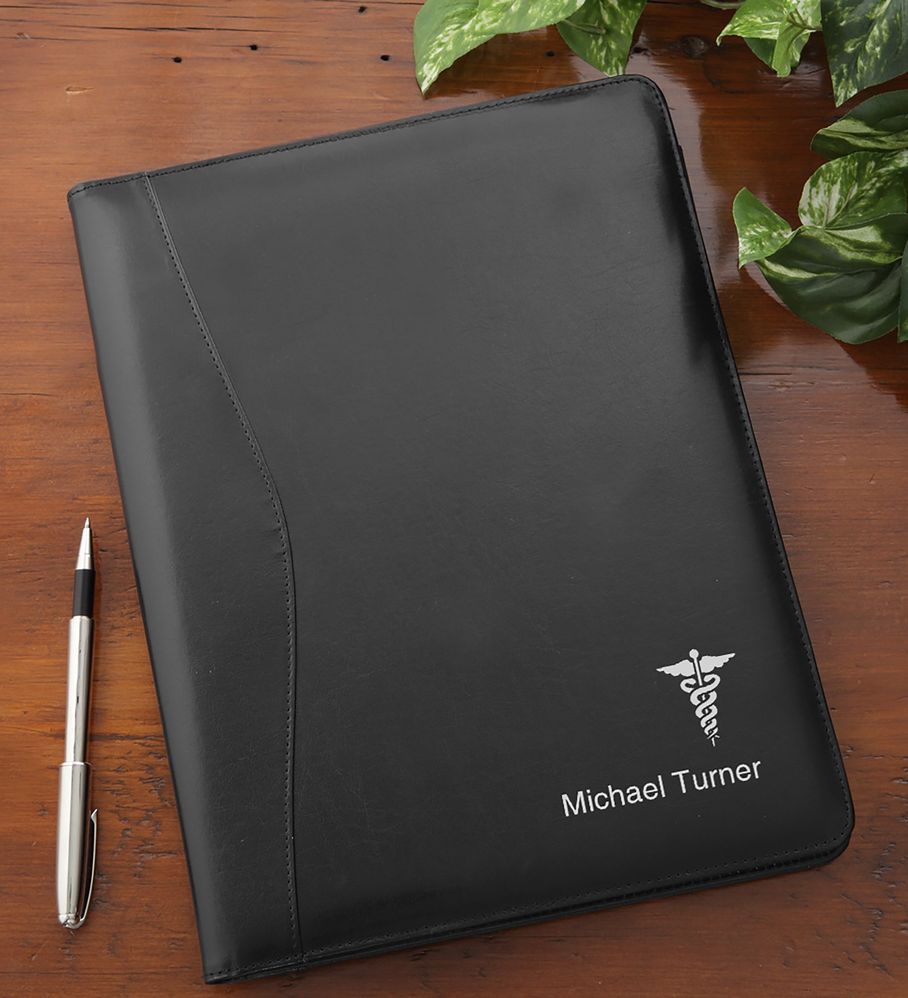 Medical Notes Personalized Black Leather Portfolio