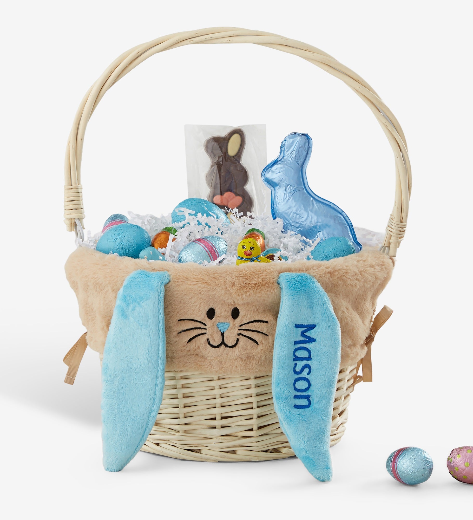Personalized Bunny Easter Basket Liner & Basket with Folding Handle