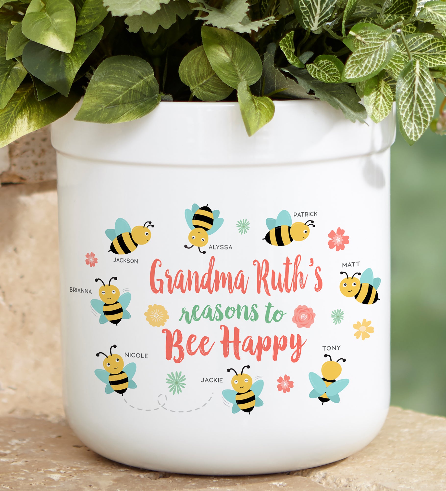 Bee Happy Personalized Outdoor Flower Pot