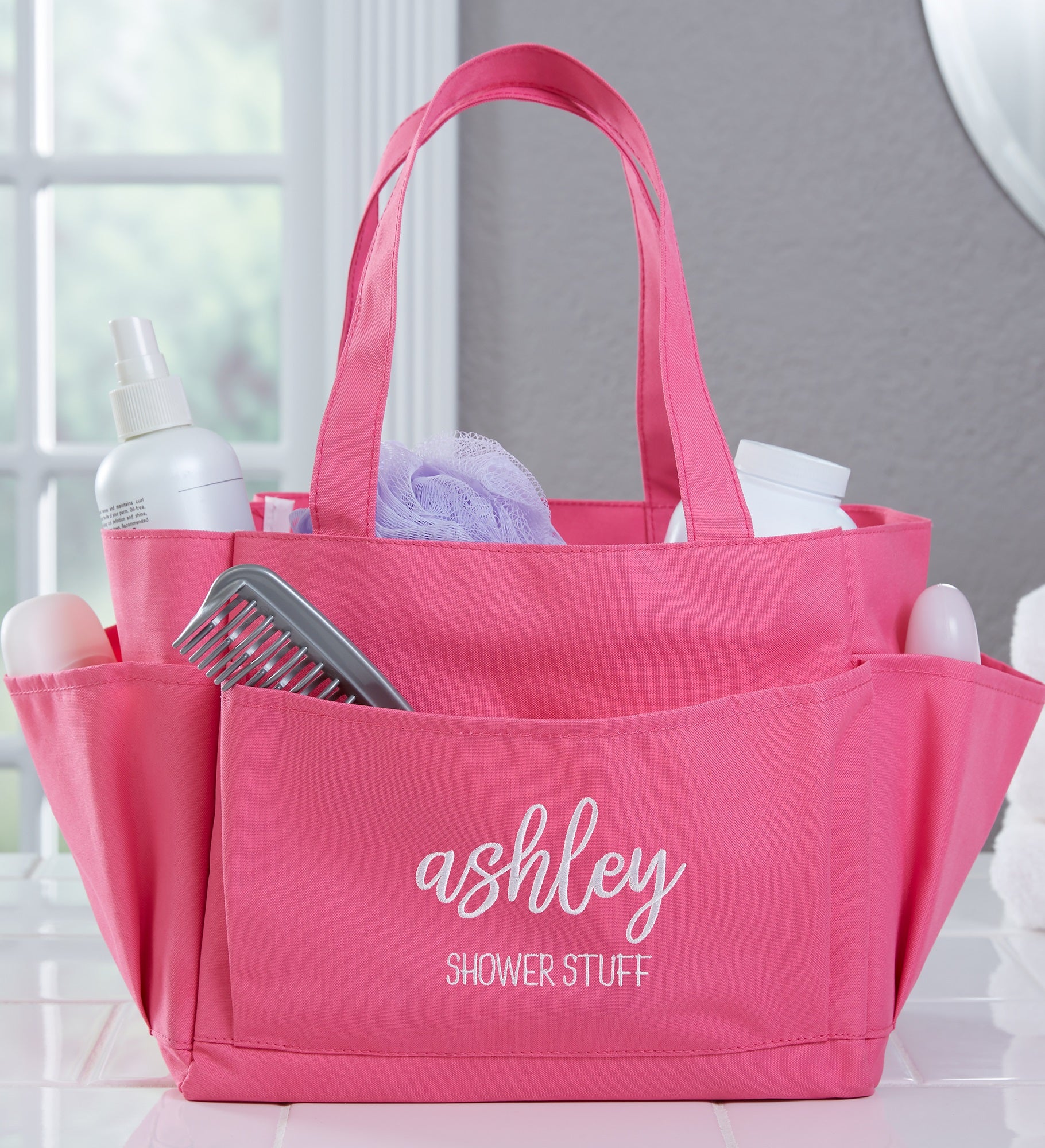Scripty Name Embroidered Shower Caddy  