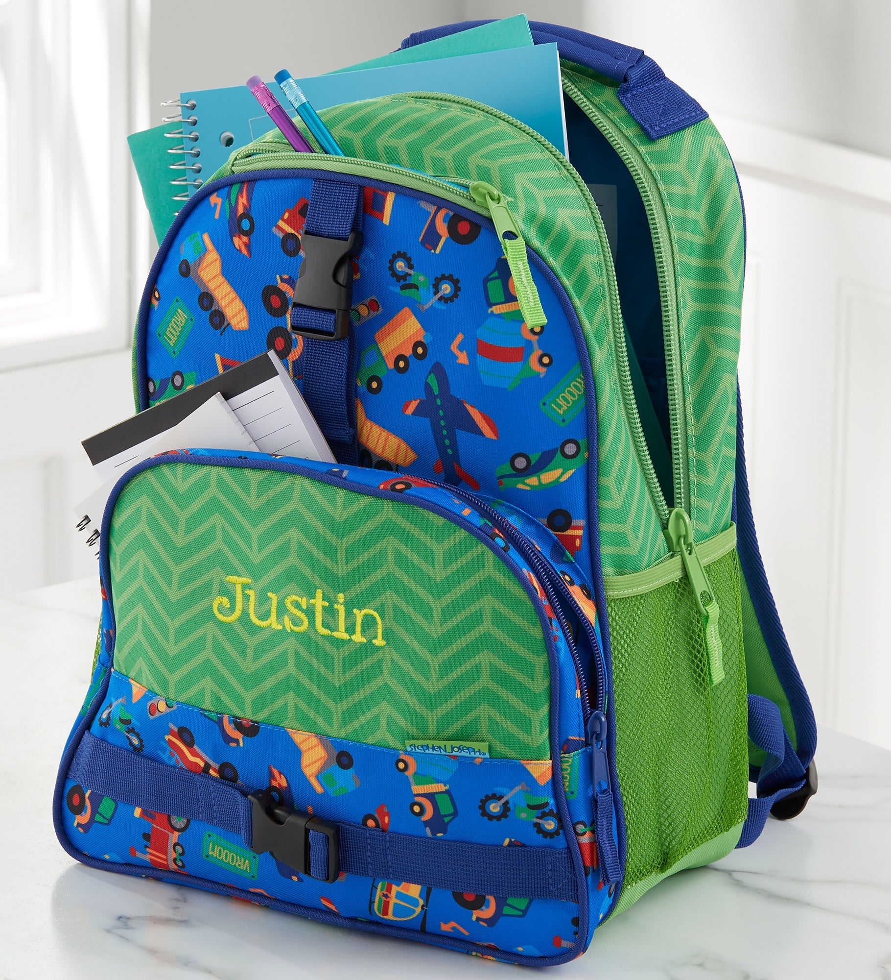 Transportation Embroidered All Over Print Backpack by Stephen Joseph