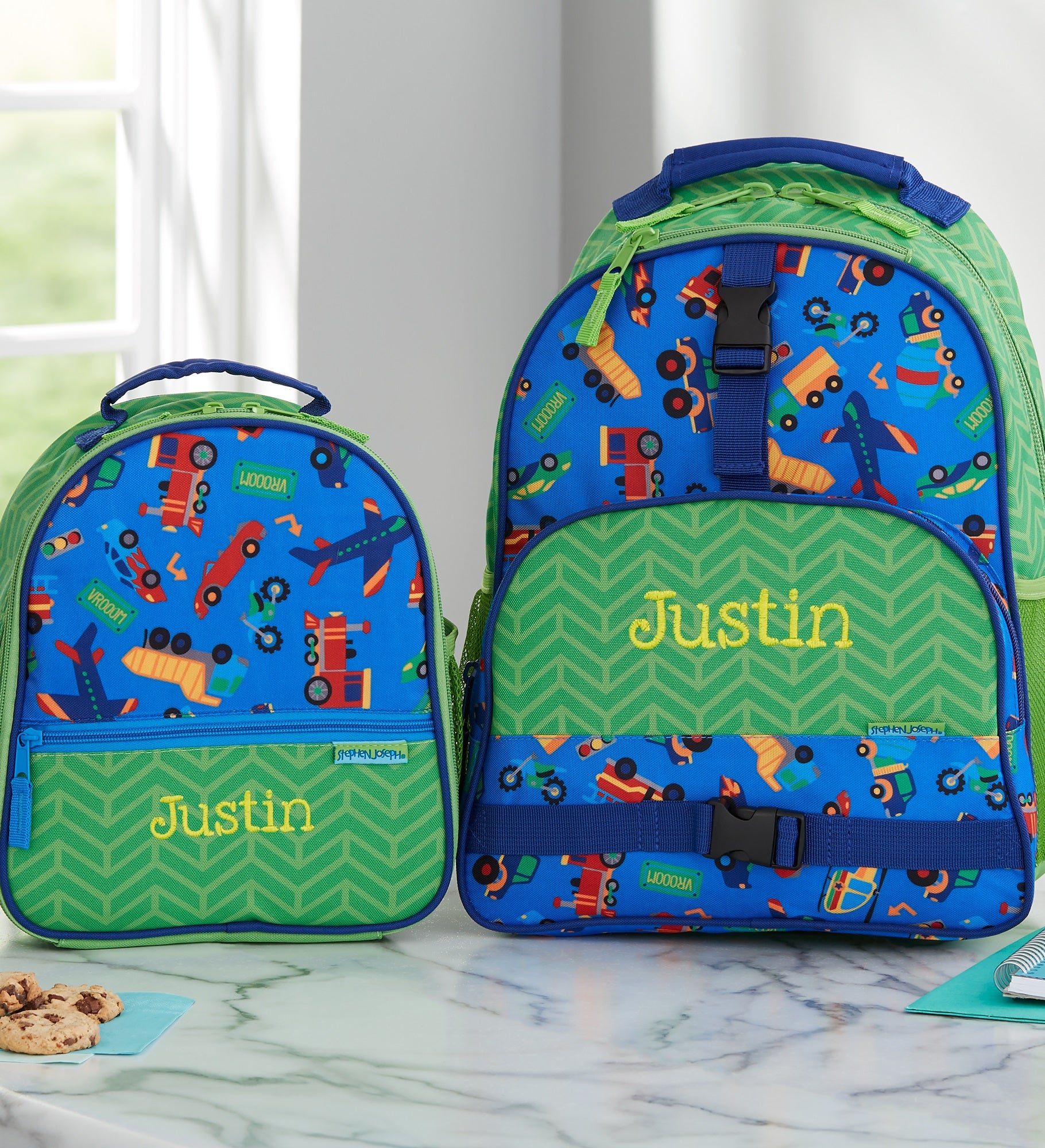 Transportation Embroidered All Over Print Backpack by Stephen Joseph