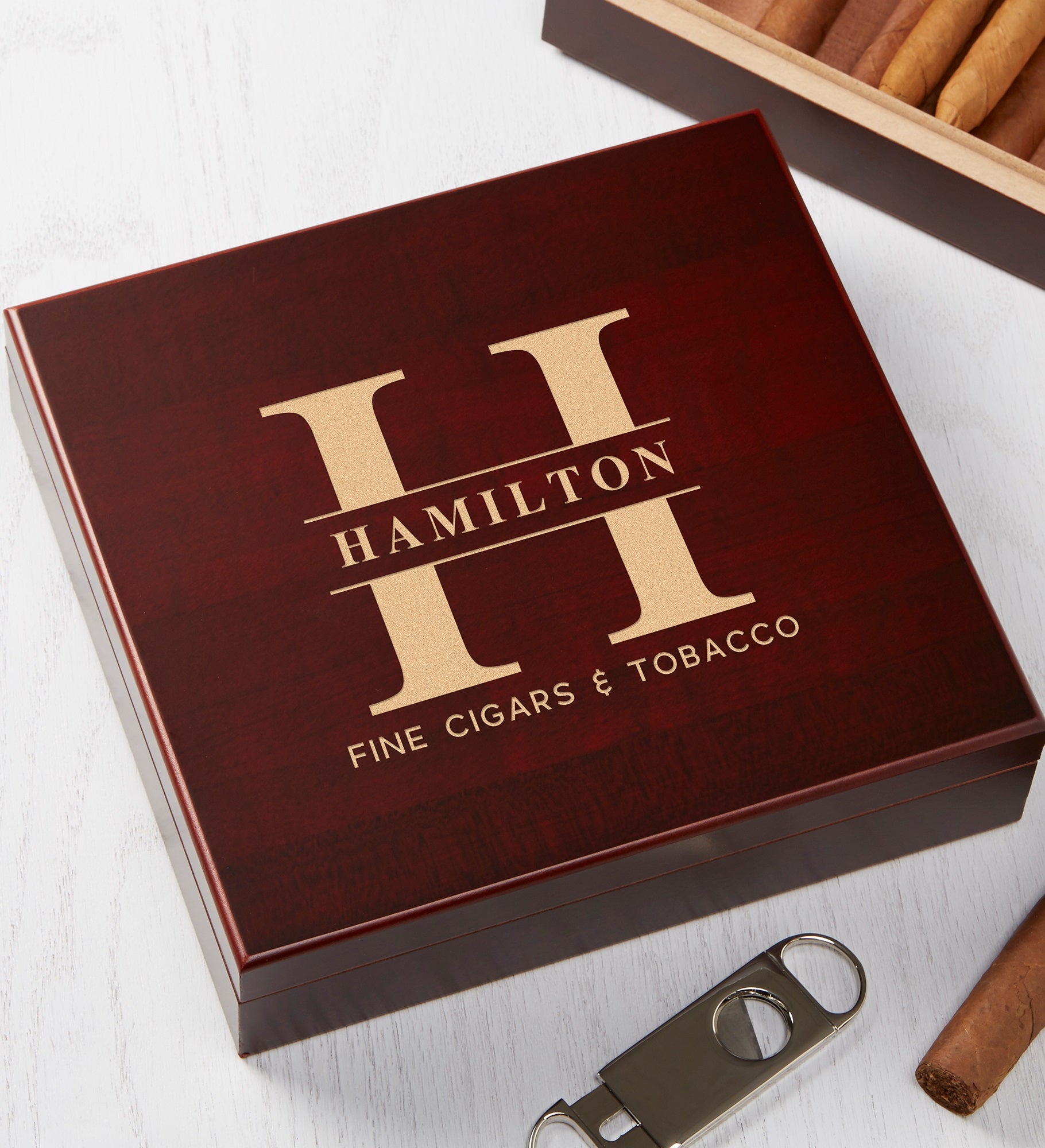 Lavish Last Name Engraved Cherry Wood Cigar Humidor 20 Count