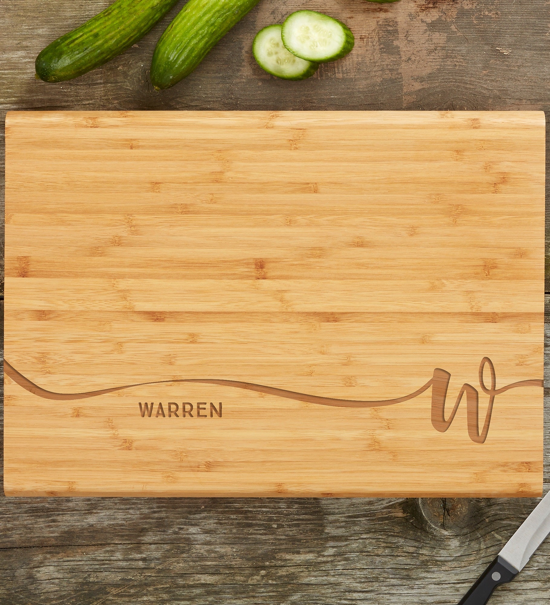 Script Initial Personalized Bamboo Cutting Board