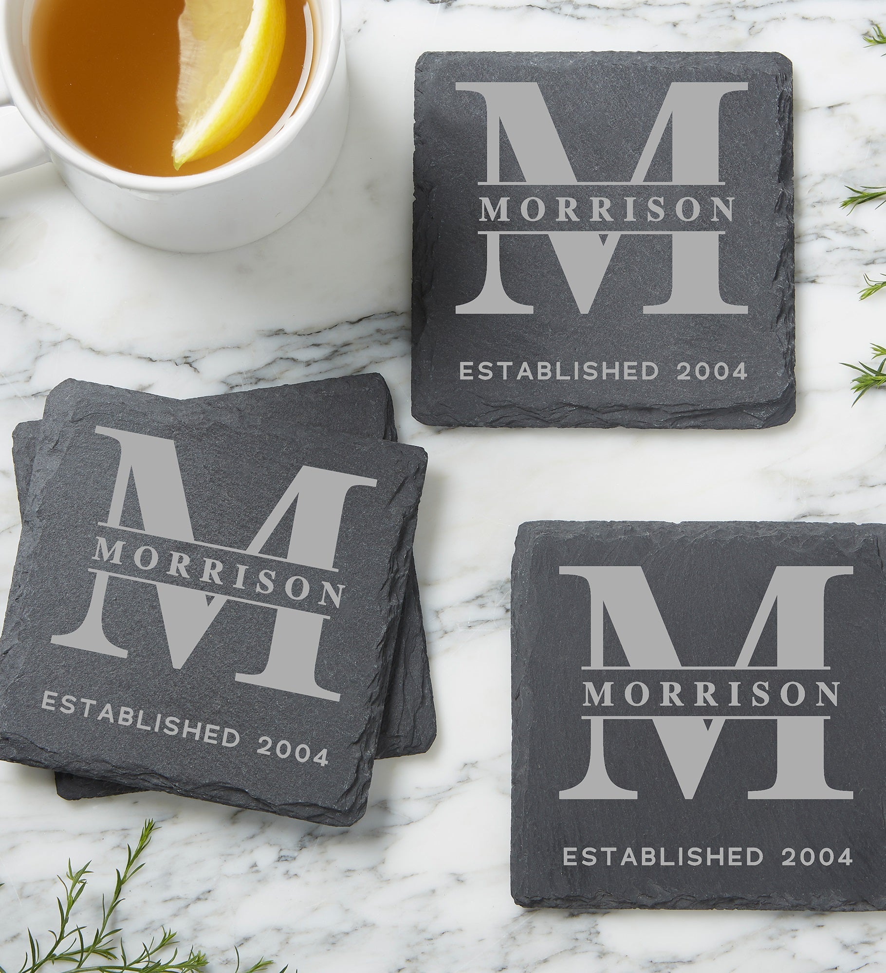 Lavish Last Name Engraved Slate Coaster Set