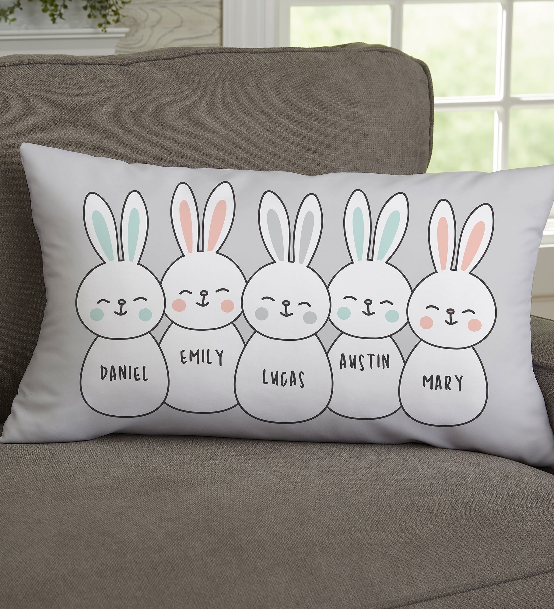 Bunny Family Personalized Throw Pillow