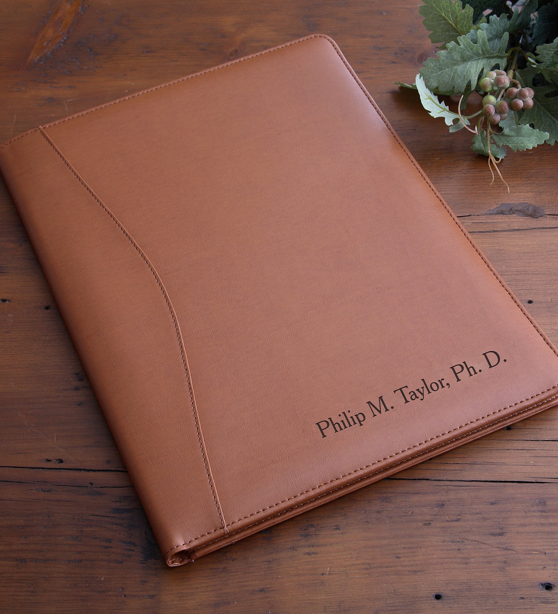 Executive Tan Leather Personalized Portfolio