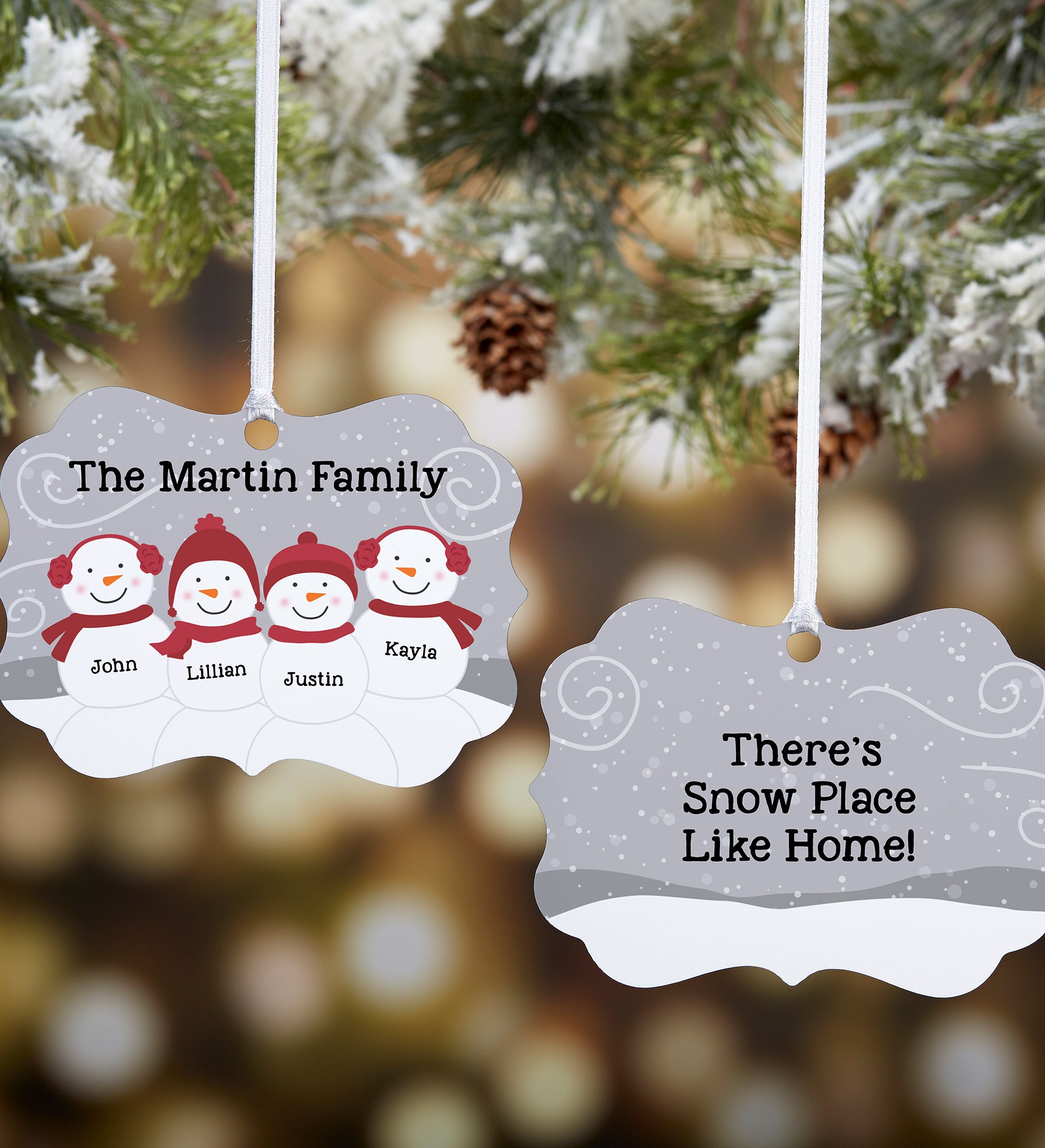 Snowman Family Personalized Metal Ornament