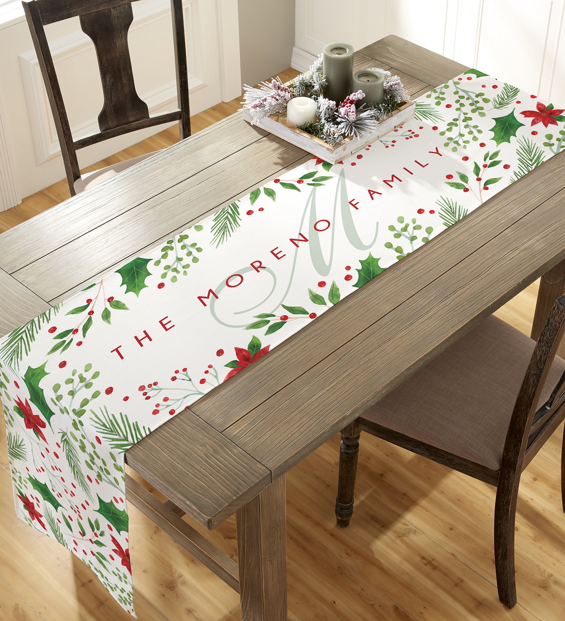 Holly Berry Personalized Christmas Table Runner