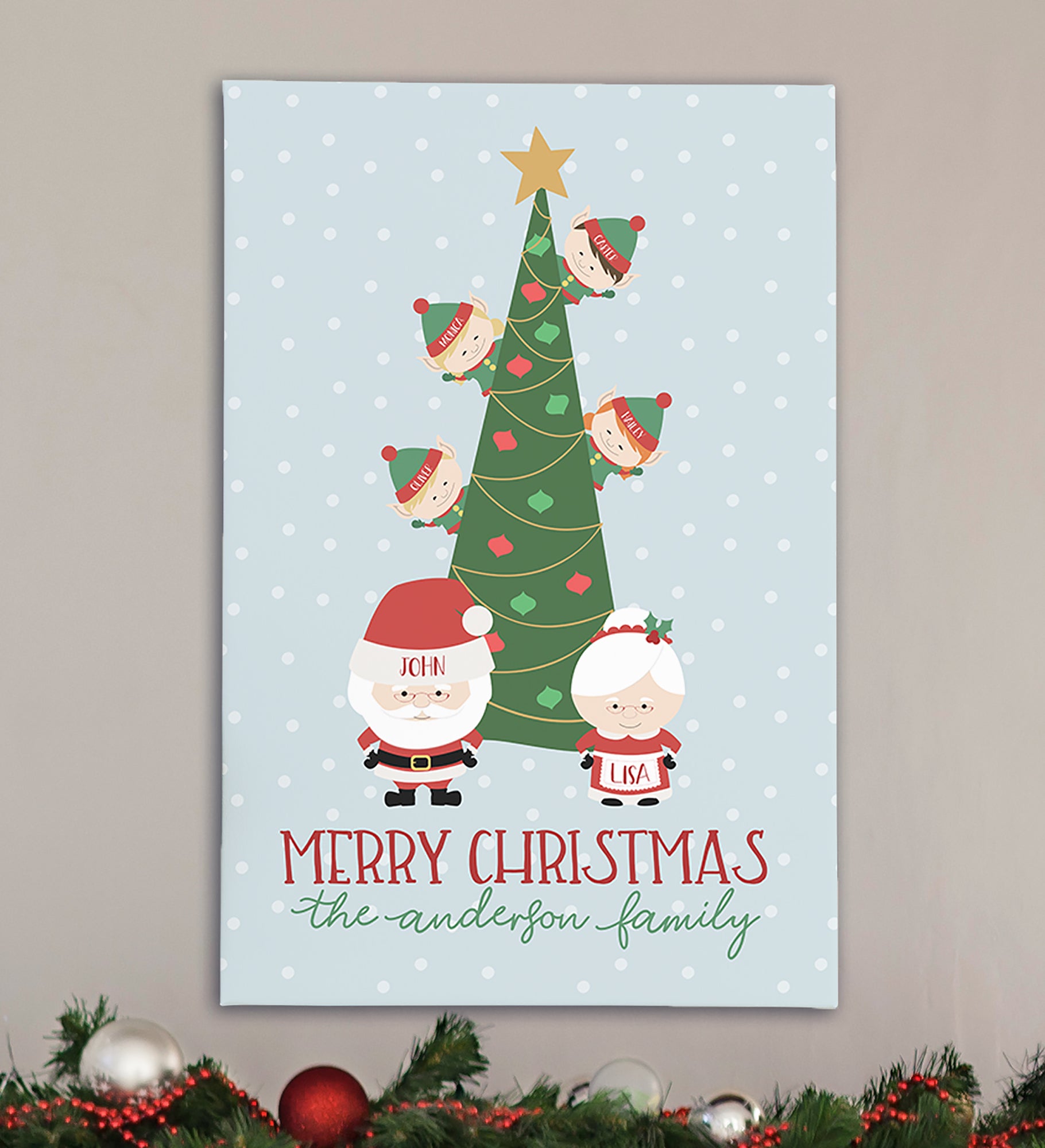 Holly Jolly Characters Personalized Canvas Print