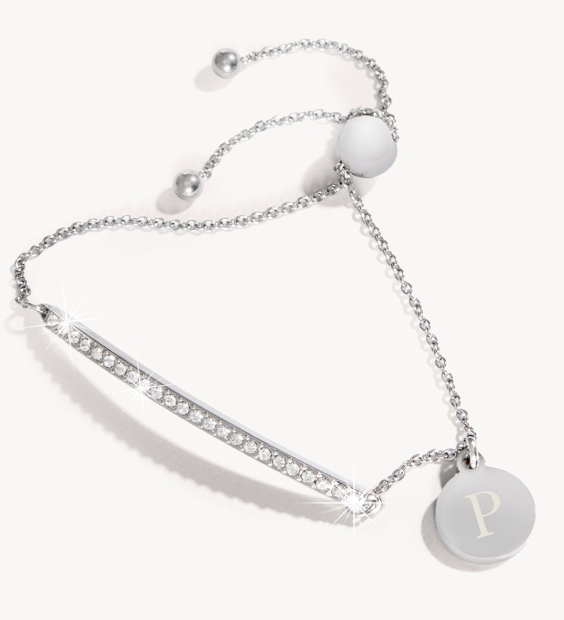 Rhinestone Bar Personalized Initial Bolo Bracelet