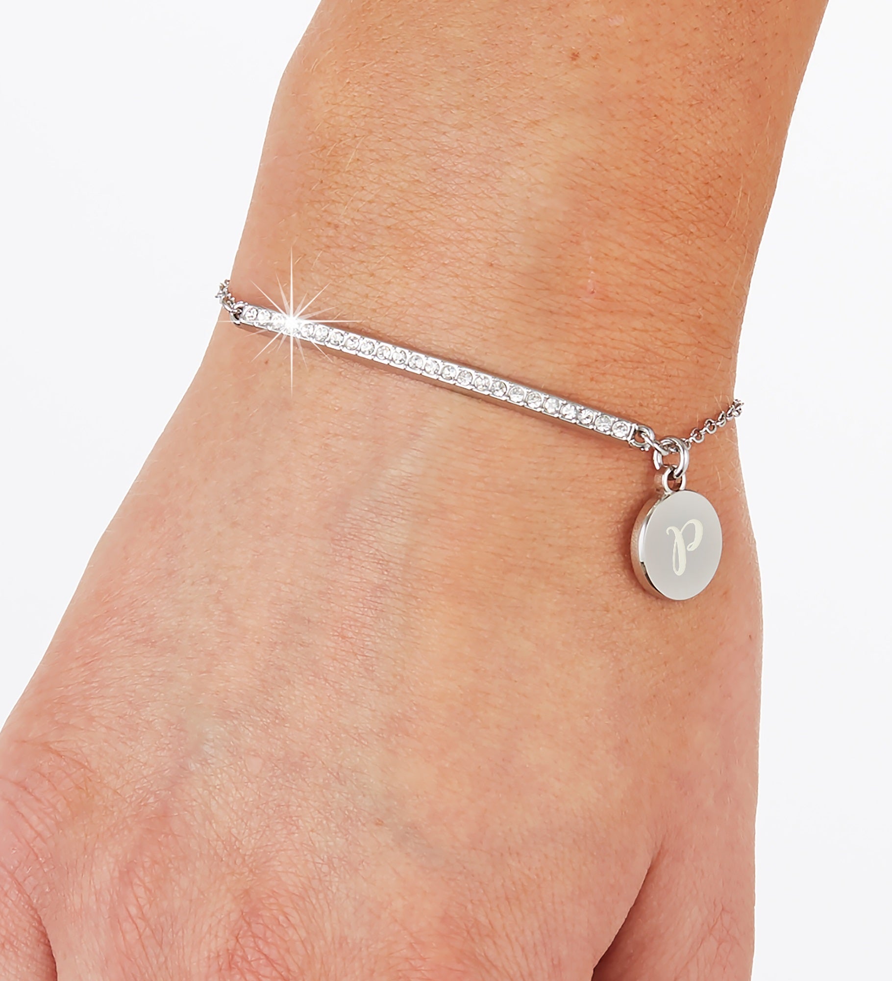 Rhinestone Bar Personalized Initial Bolo Bracelet