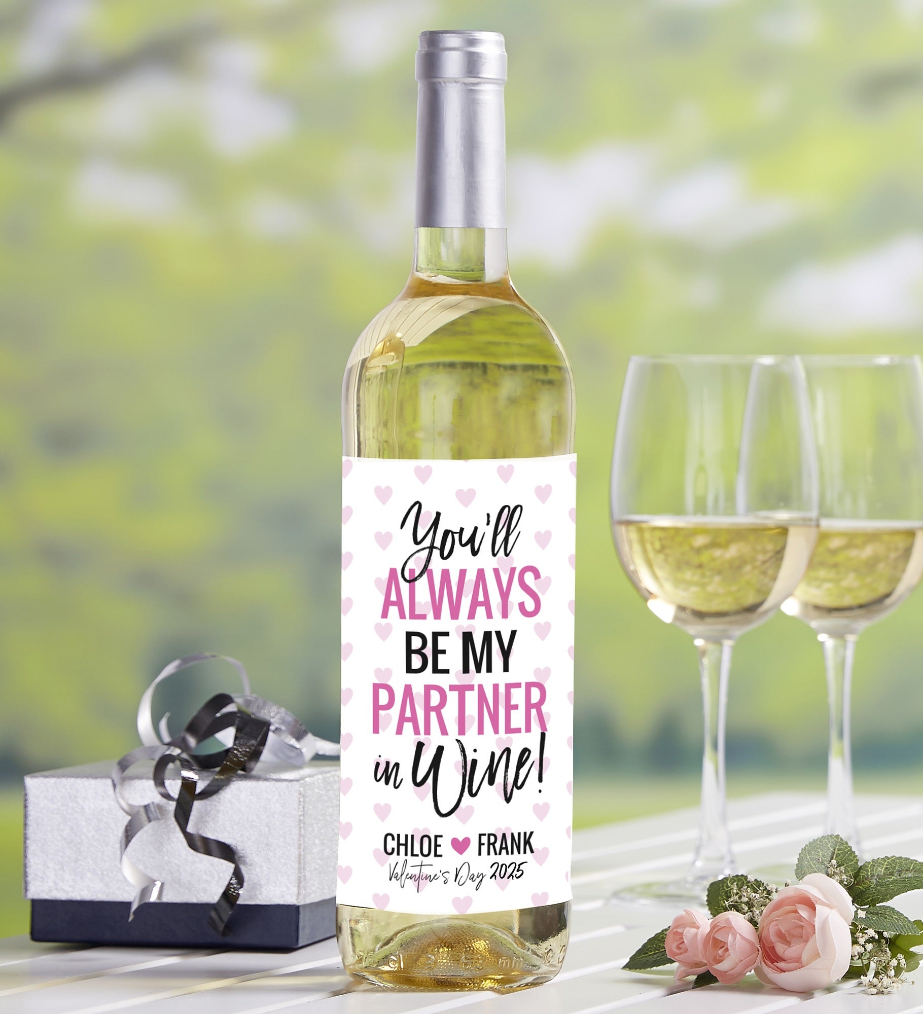 You&#x27;ll Always Be My Partner In Wine Personalized Valentine&#x27;s Day Wine Label