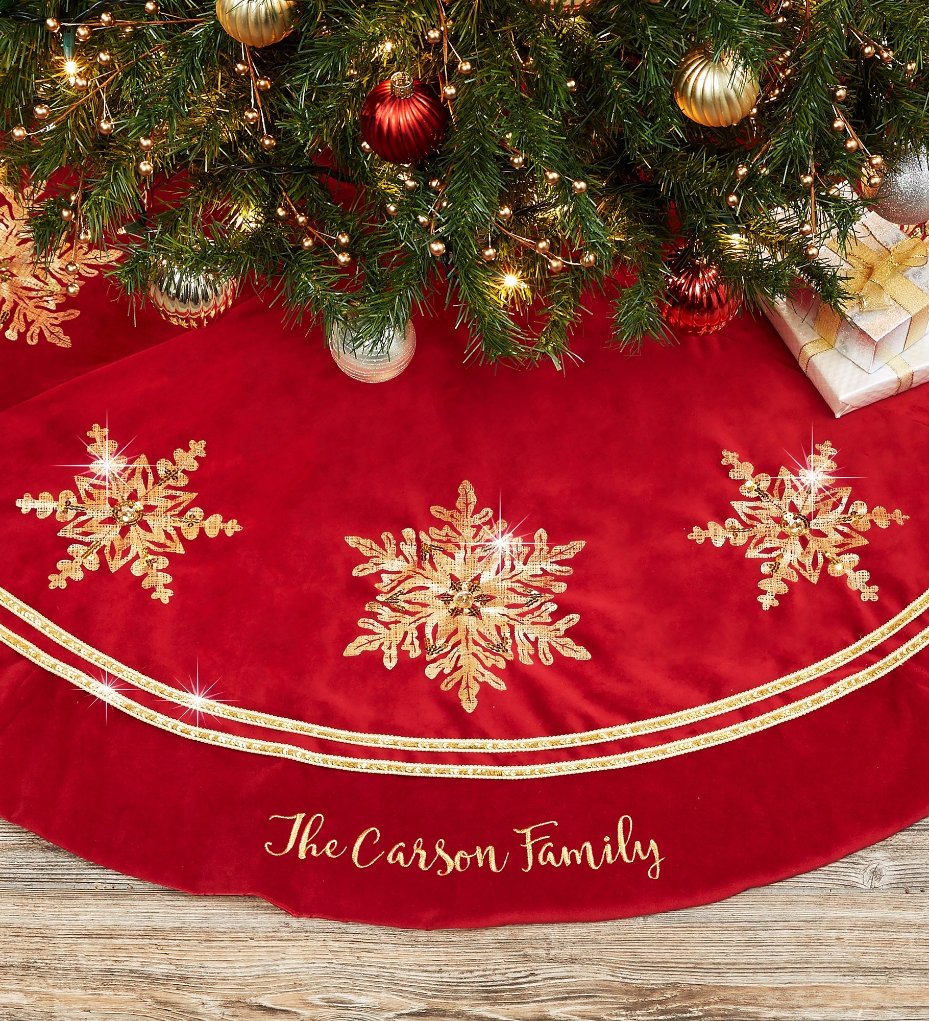 Glistening Snowflake Personalized Christmas Tree Skirt