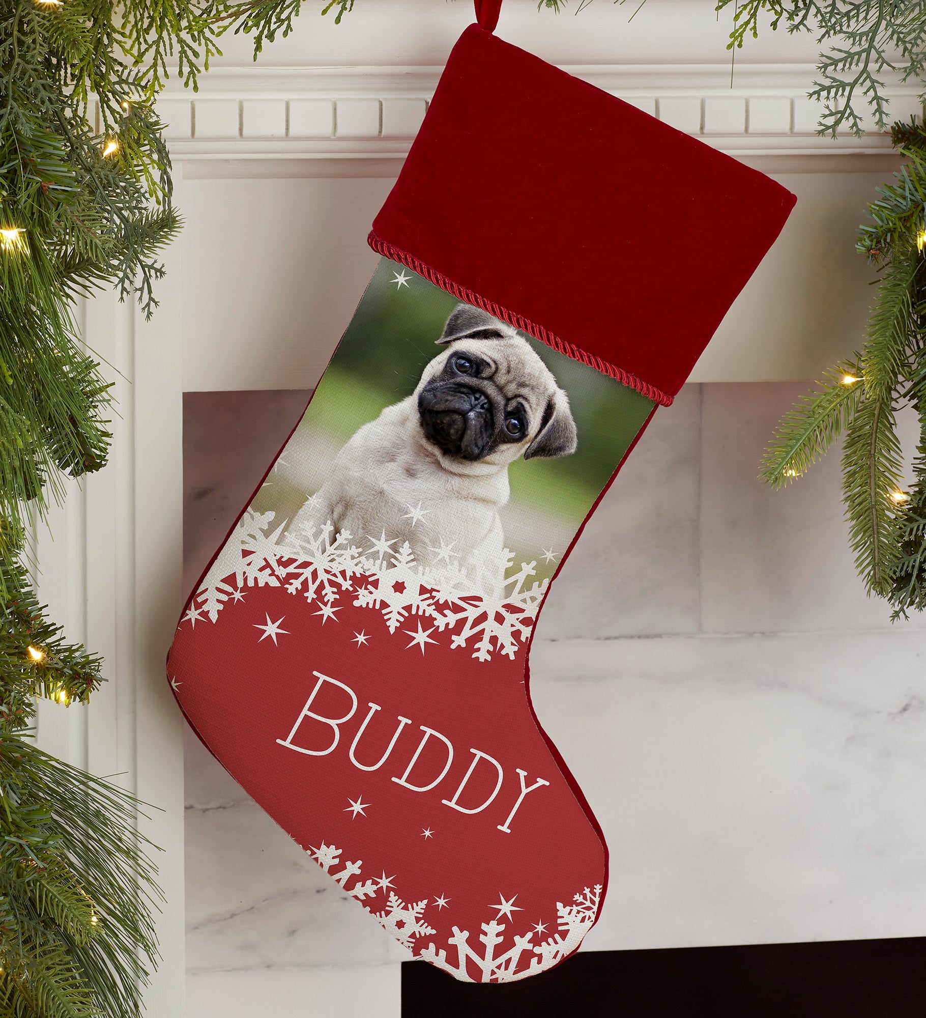 Snowflake Pet Personalized Christmas Photo Stocking