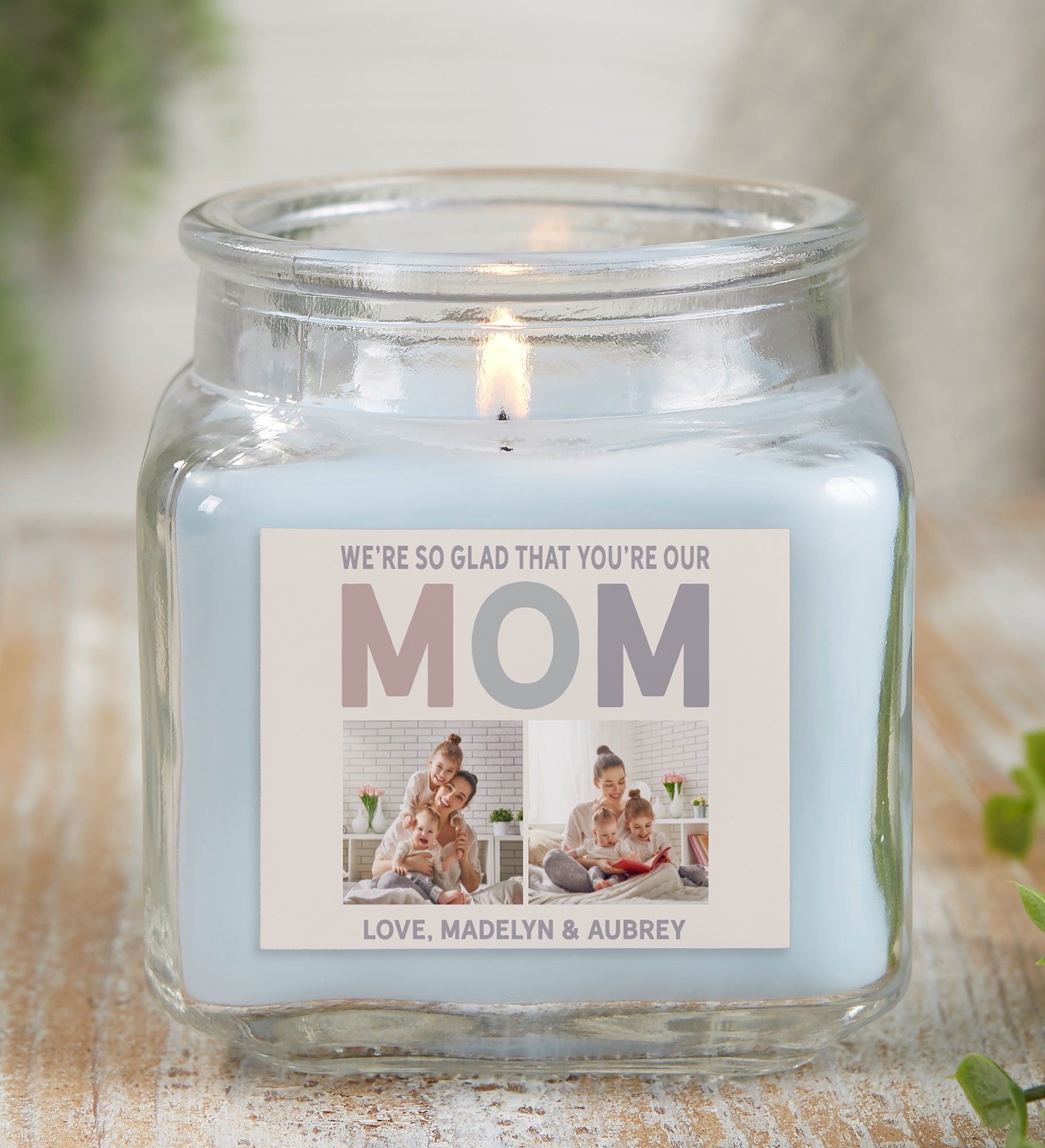 So Glad You're Our Mom Personalized Scented Glass Candle Jar