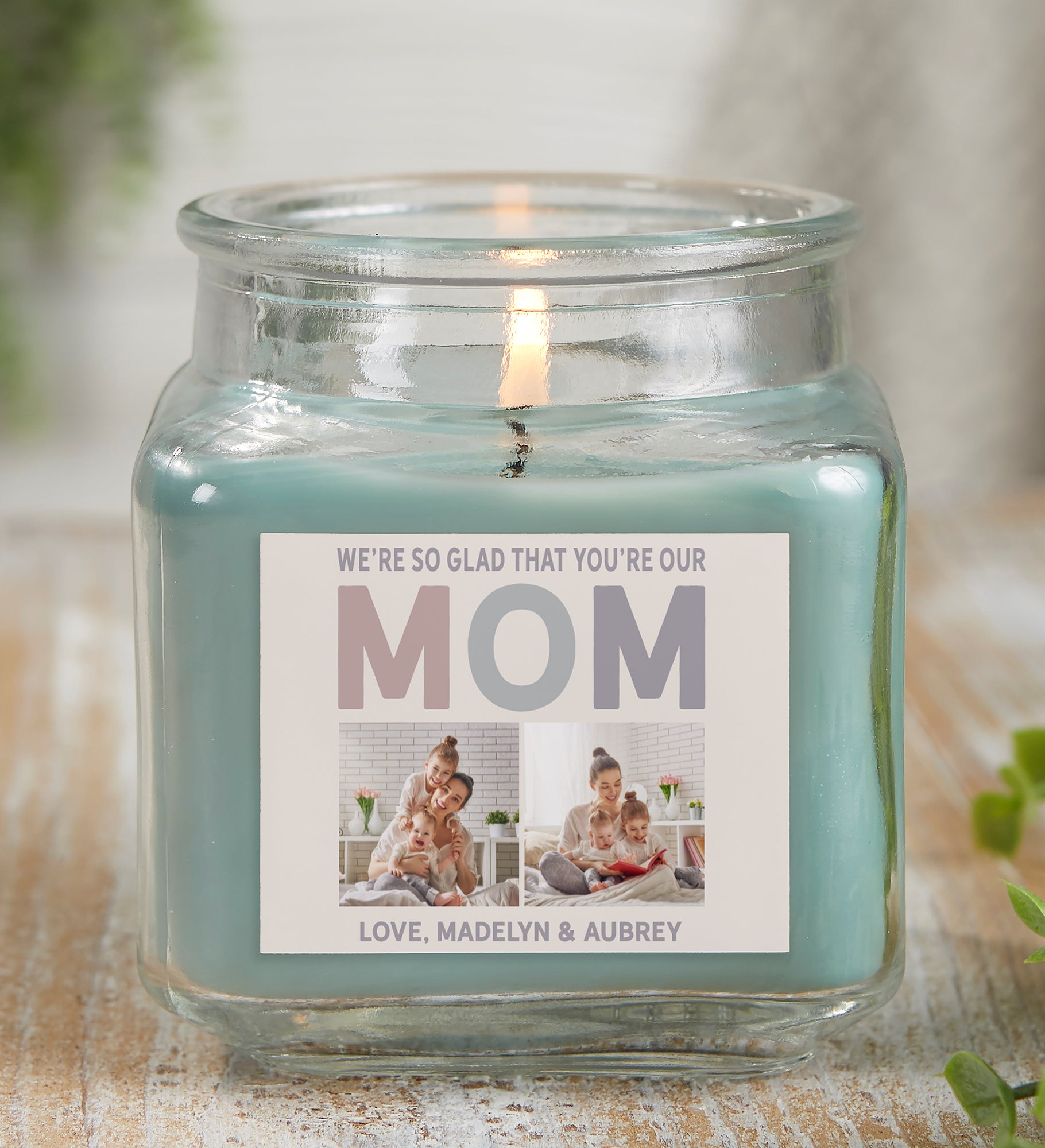 So Glad You're Our Mom Personalized Scented Glass Candle Jar