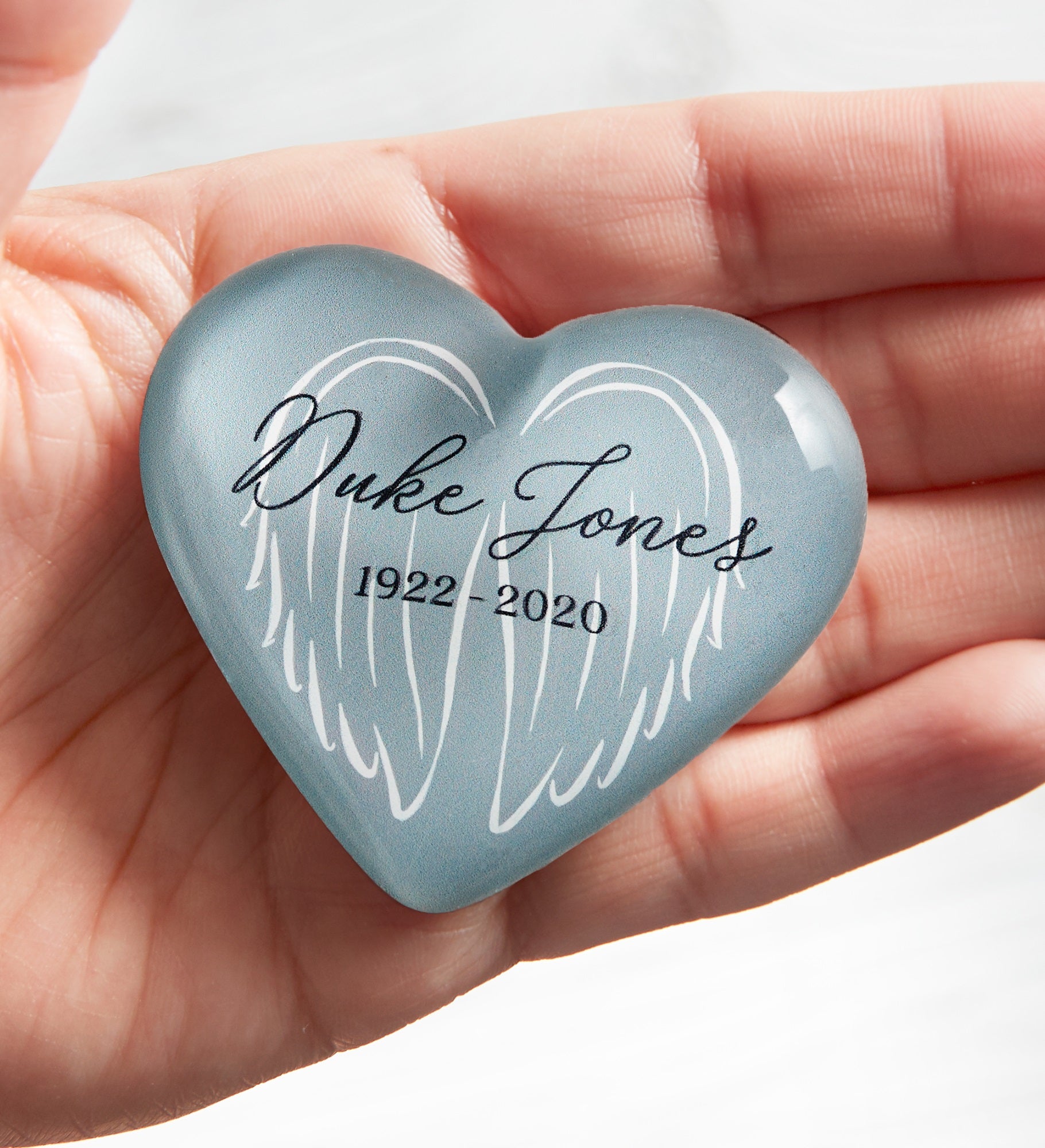 On Angels Wings Personalized Memorial Mini Heart Keepsake