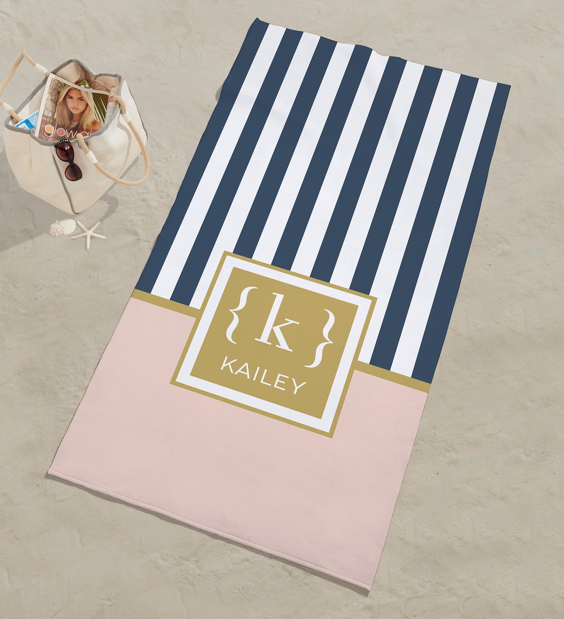 Classy Monogram Personalized Beach Towel