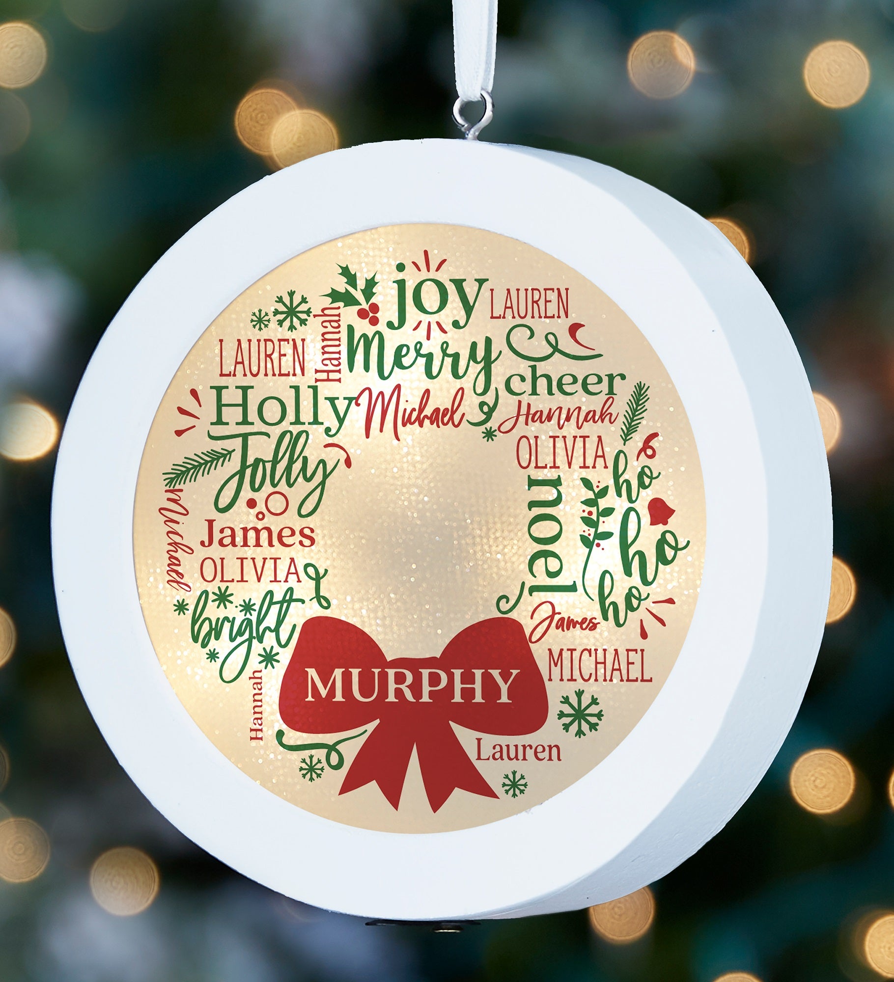 Merry Mistletoe Wreath Personalized LED Light Ornament
