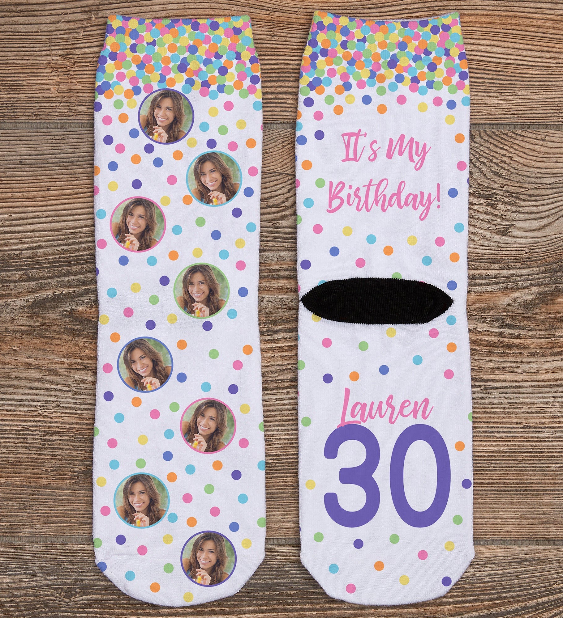 Birthday Confetti Personalized Photo Adult Socks