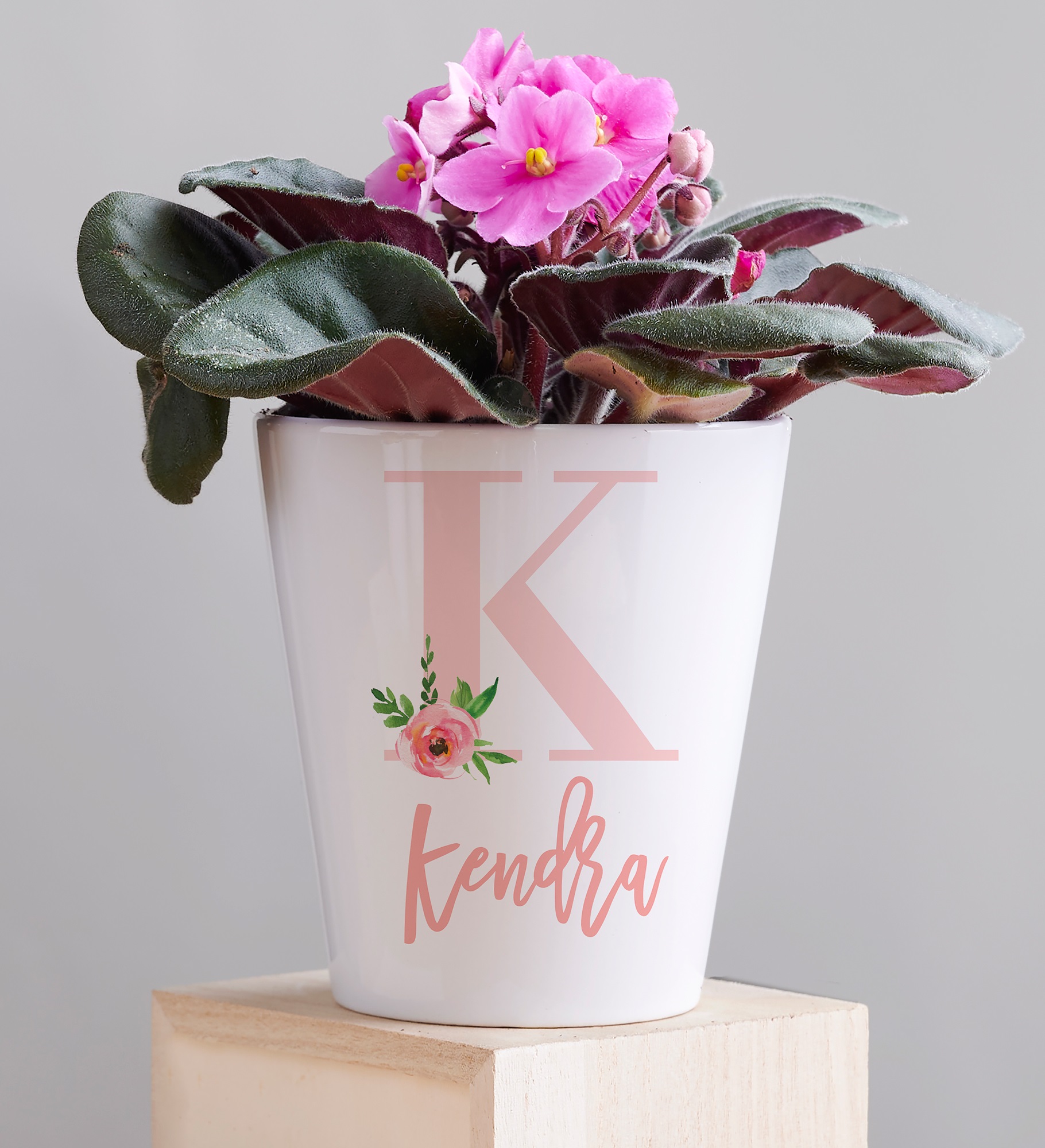 Floral Initial Personalized Mini Flower Pot
