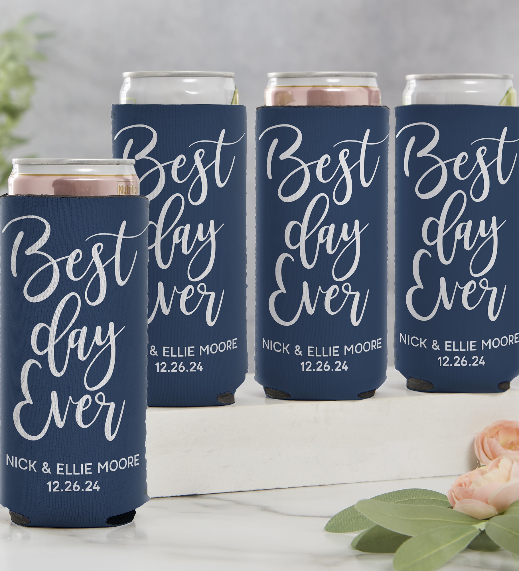 Best Day Ever Personalized Wedding Slim Can Cooler