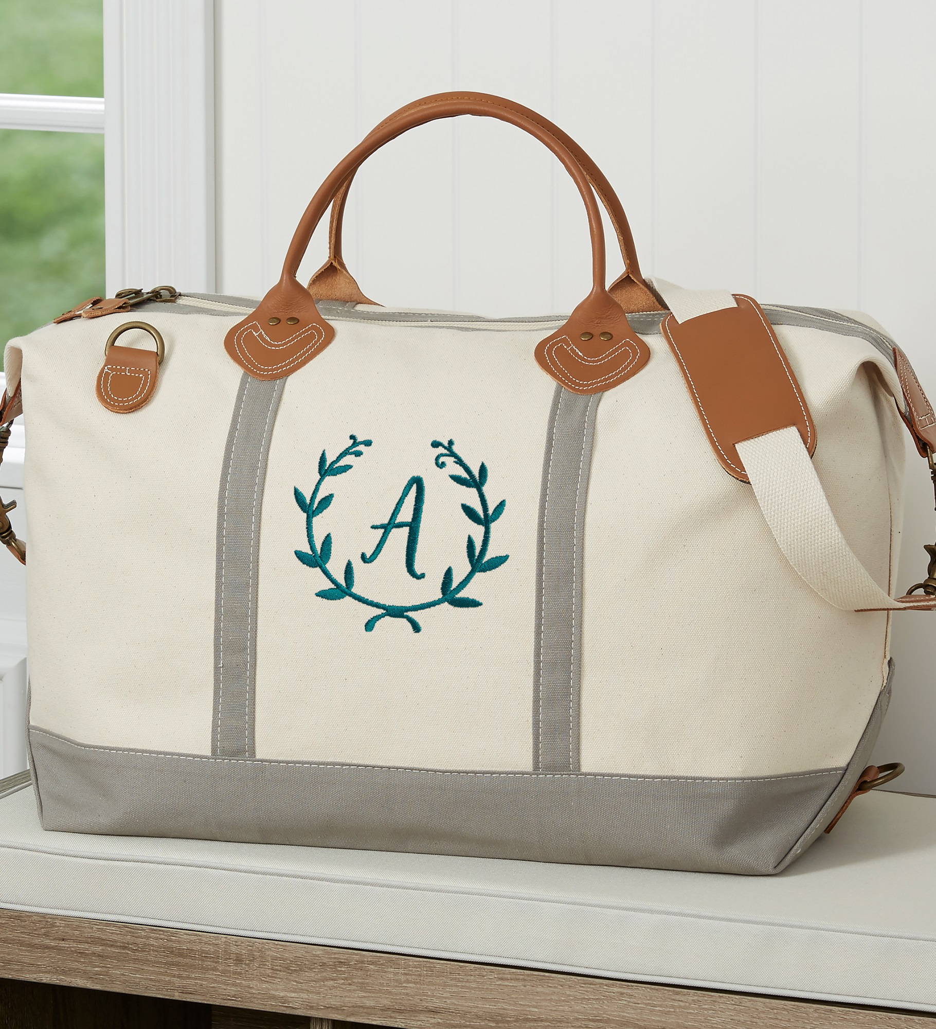 Floral Wreath Embroidered Canvas Duffel Bag