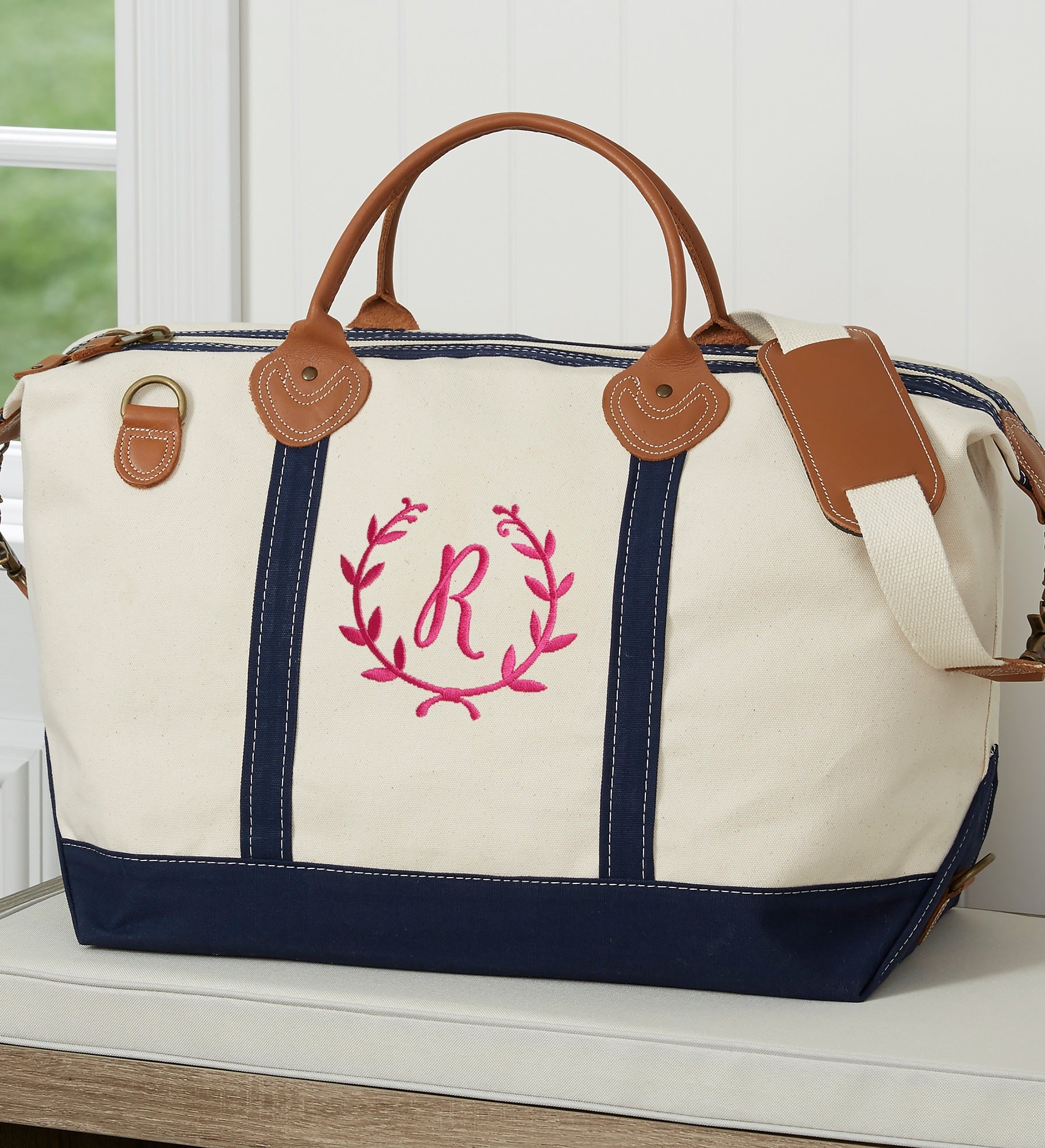 Floral Wreath Embroidered Canvas Duffel Bag