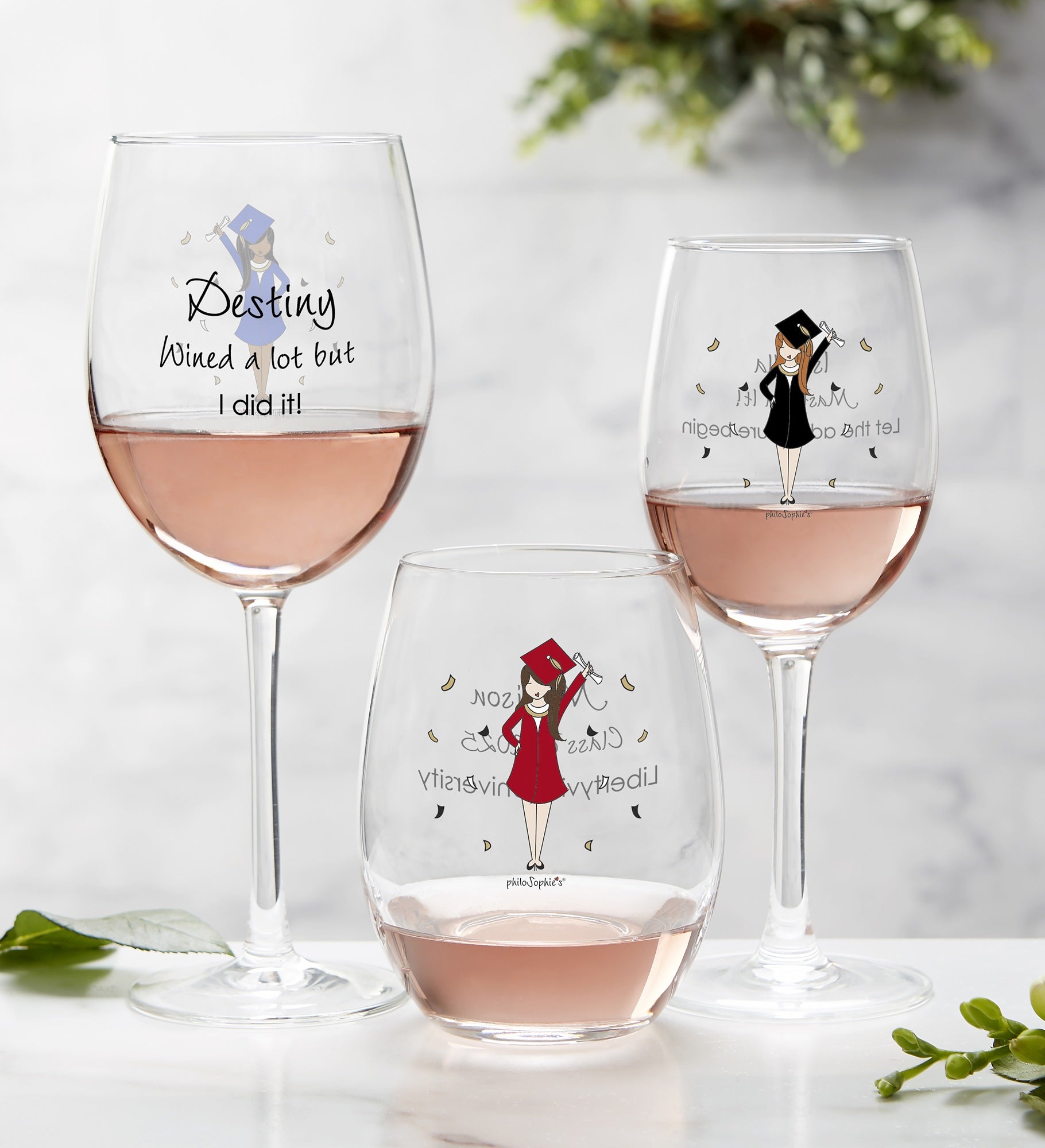 Graduation Girl philo Sophie's® Personalized Wine Glasses