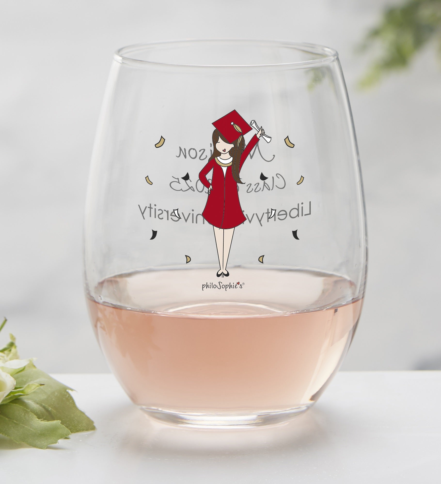 Graduation Girl philo Sophie's® Personalized Wine Glasses