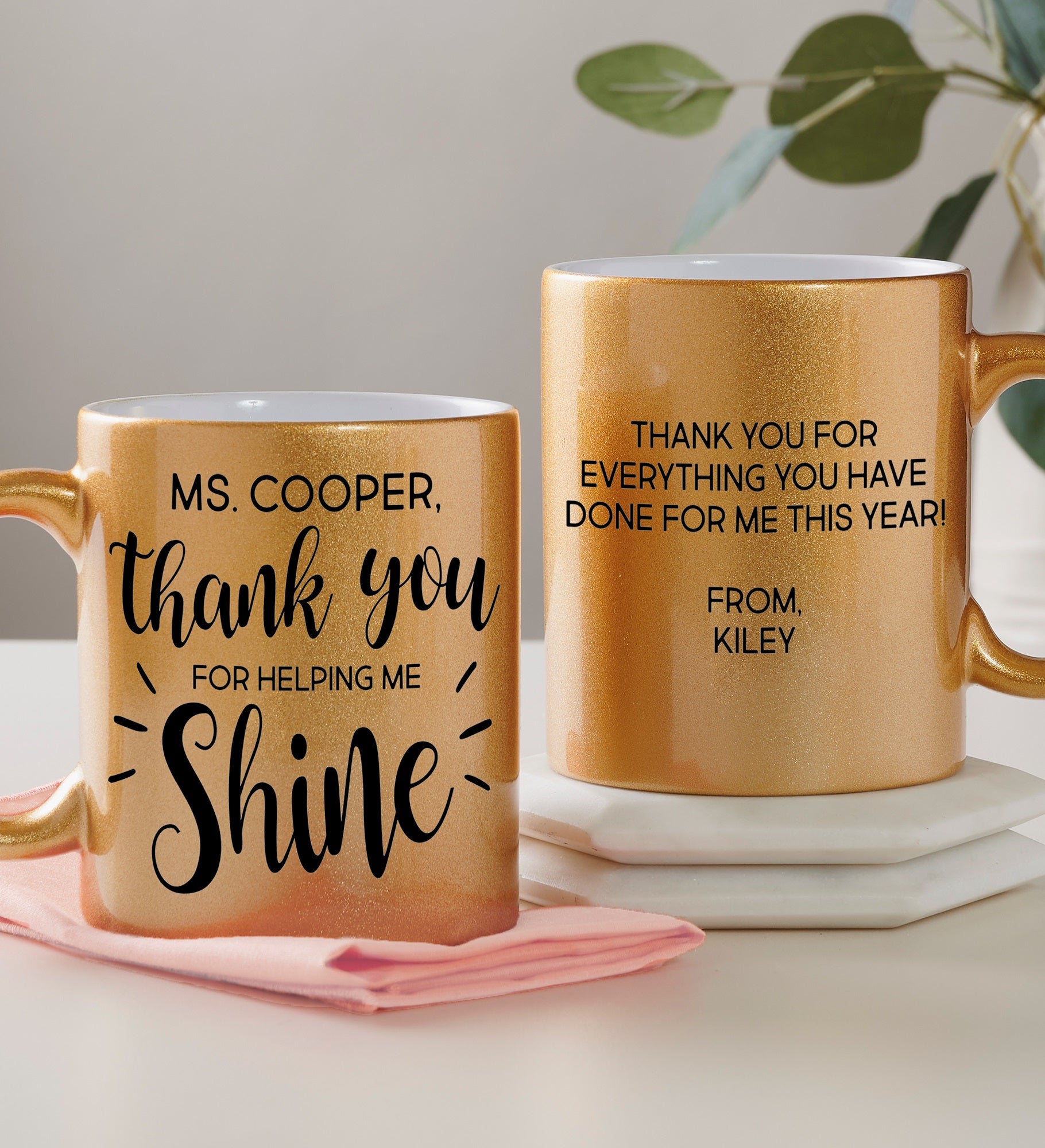 Thank You For Helping Me Shine Personalized Glitter Coffee Mug