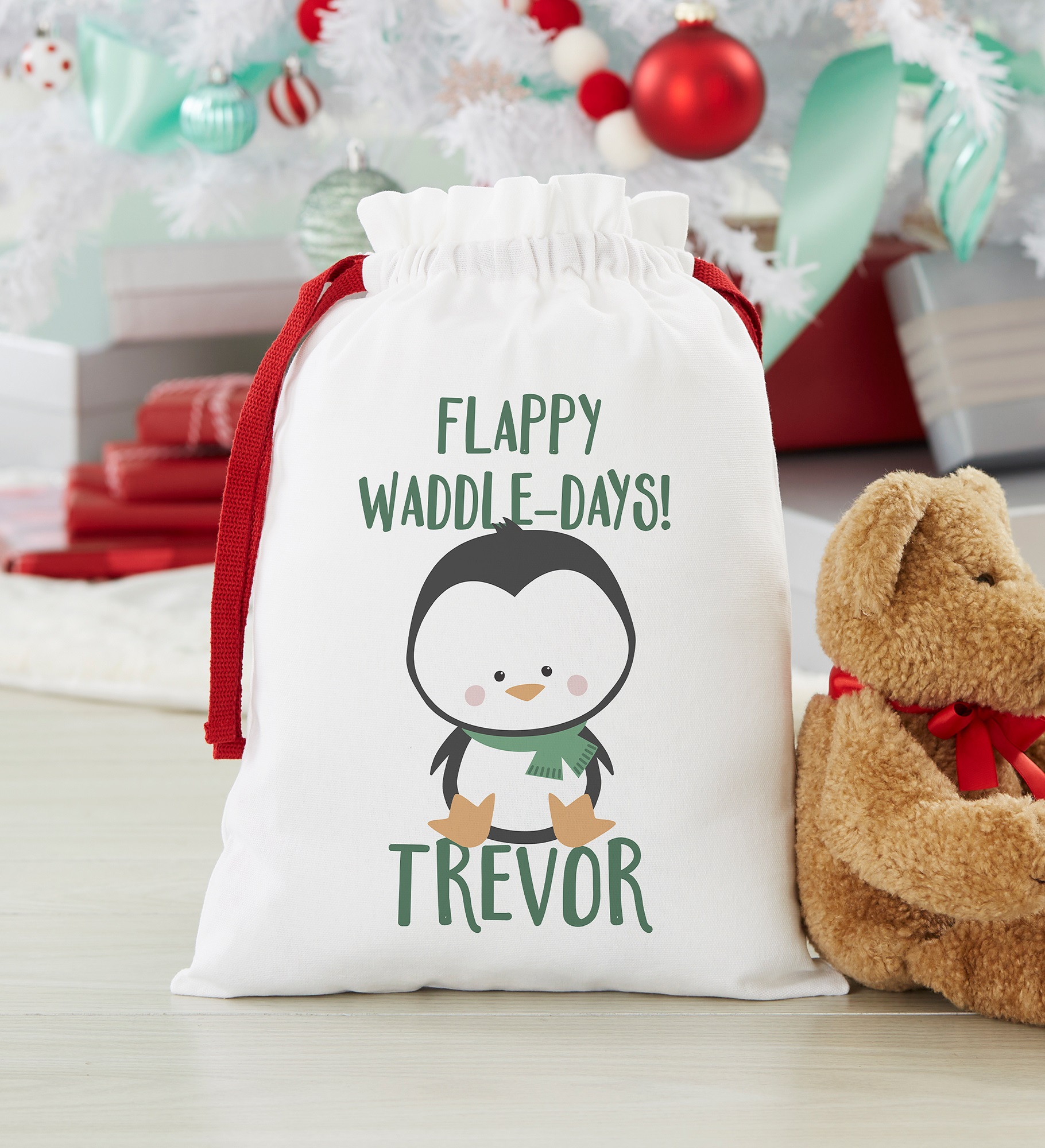 Holly Jolly Characters Personalized Canvas Drawstring Santa Sack