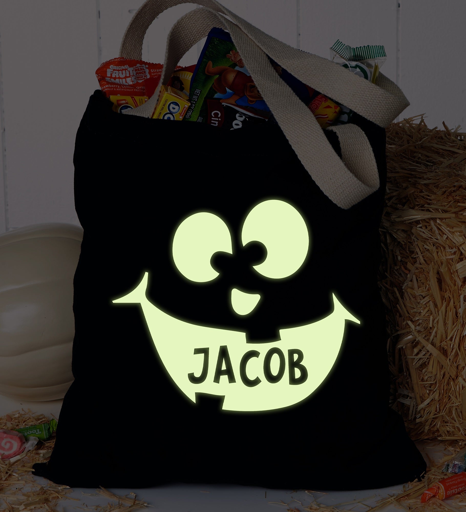 Glow-In-The-Dark Jack-o-Lantern Personalized Halloween Treat Bag