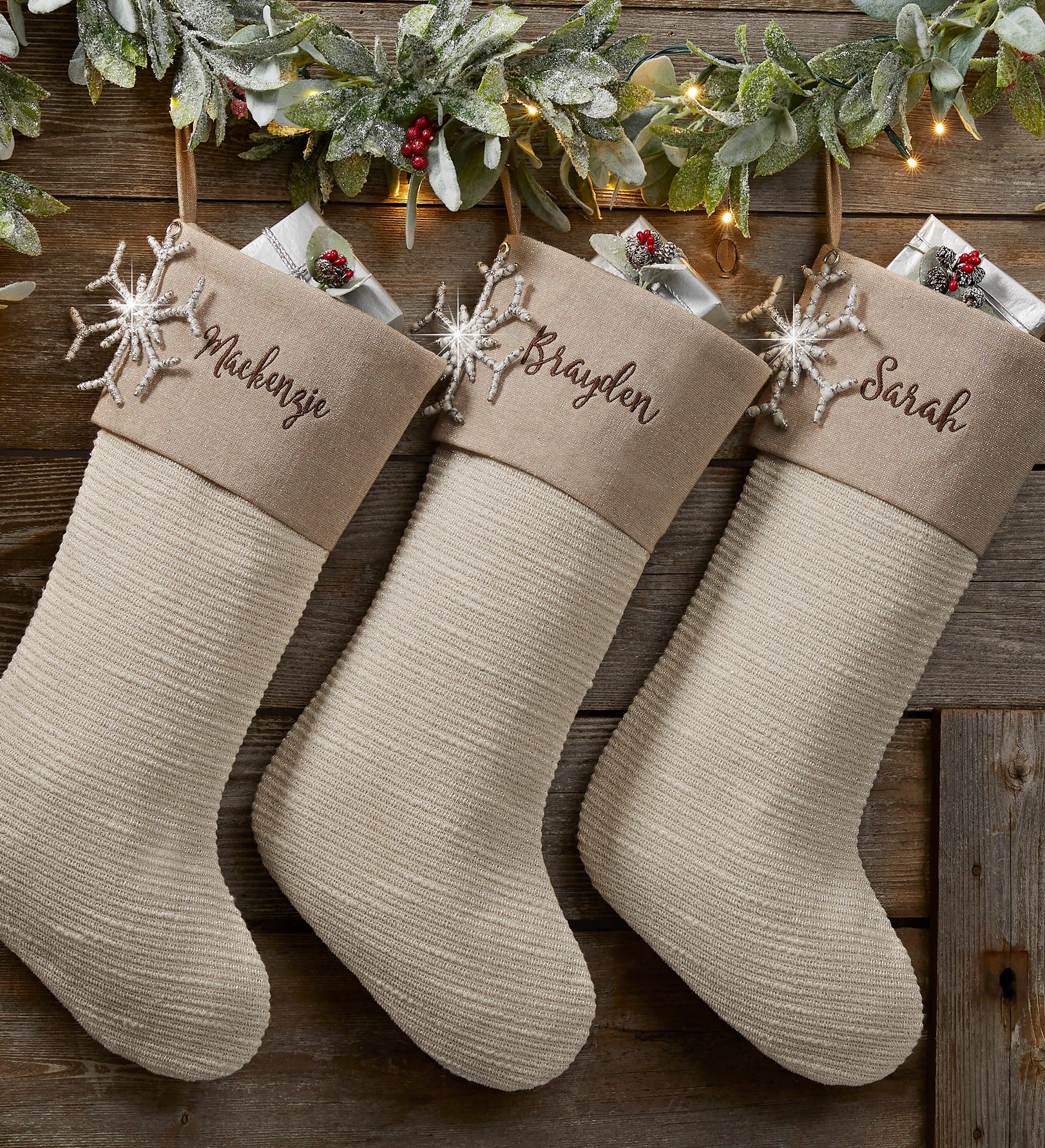 Winter Sparkle Personalized Christmas Stocking with Snowflake Tag