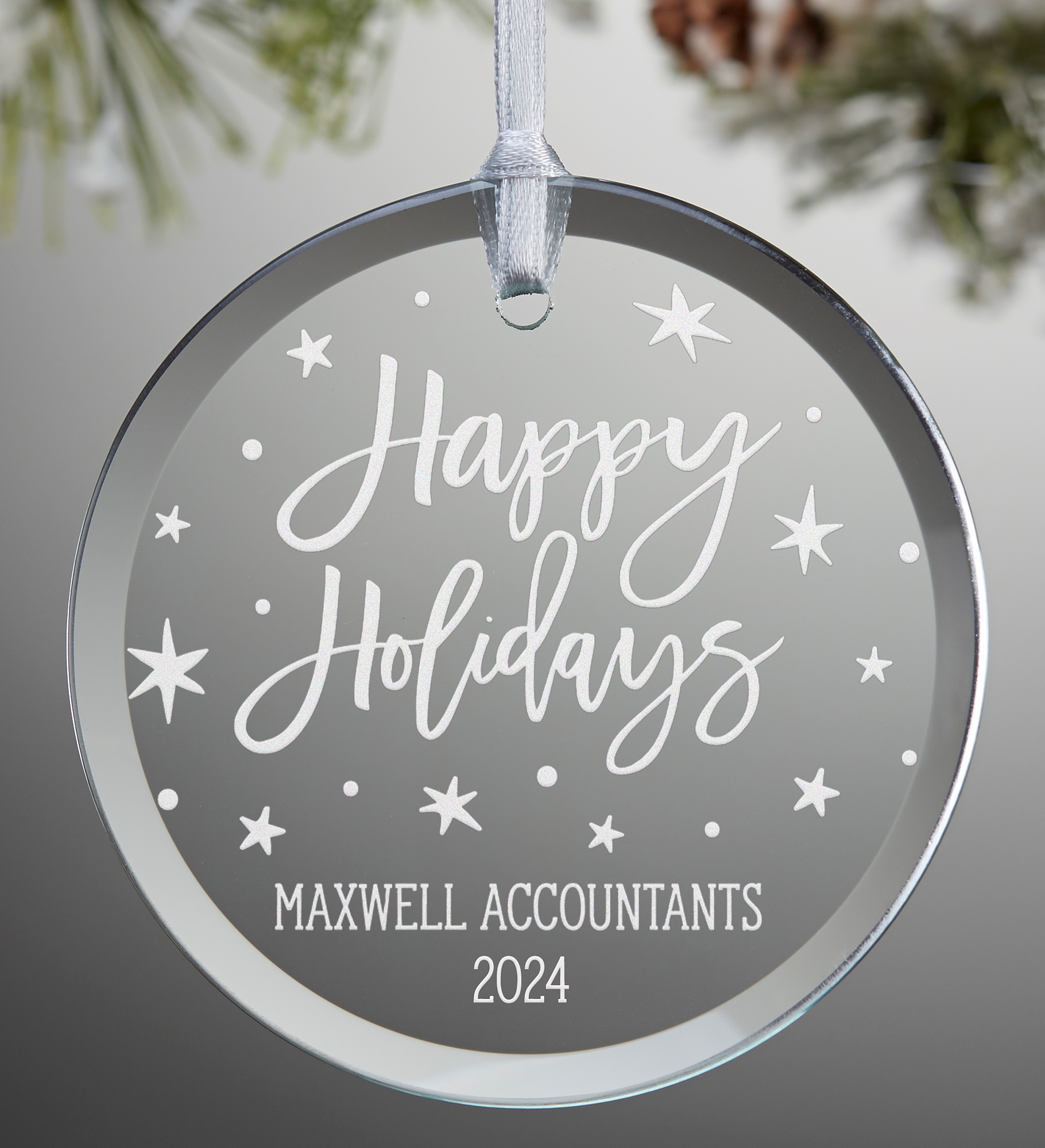 Holiday Greetings Personalized Glass Company Ornament
