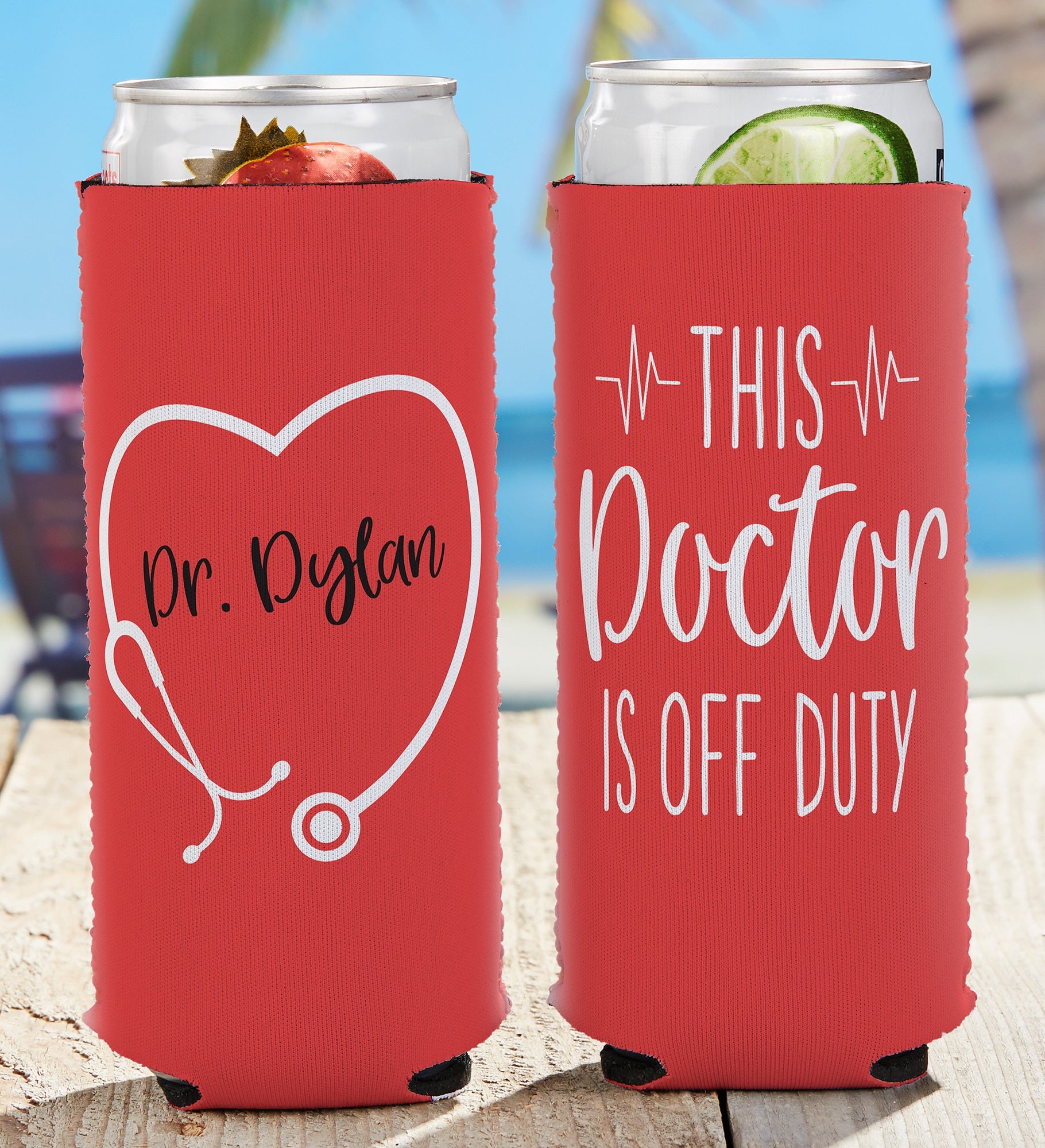 Doctor Off Duty Personalized Slim Can Cooler