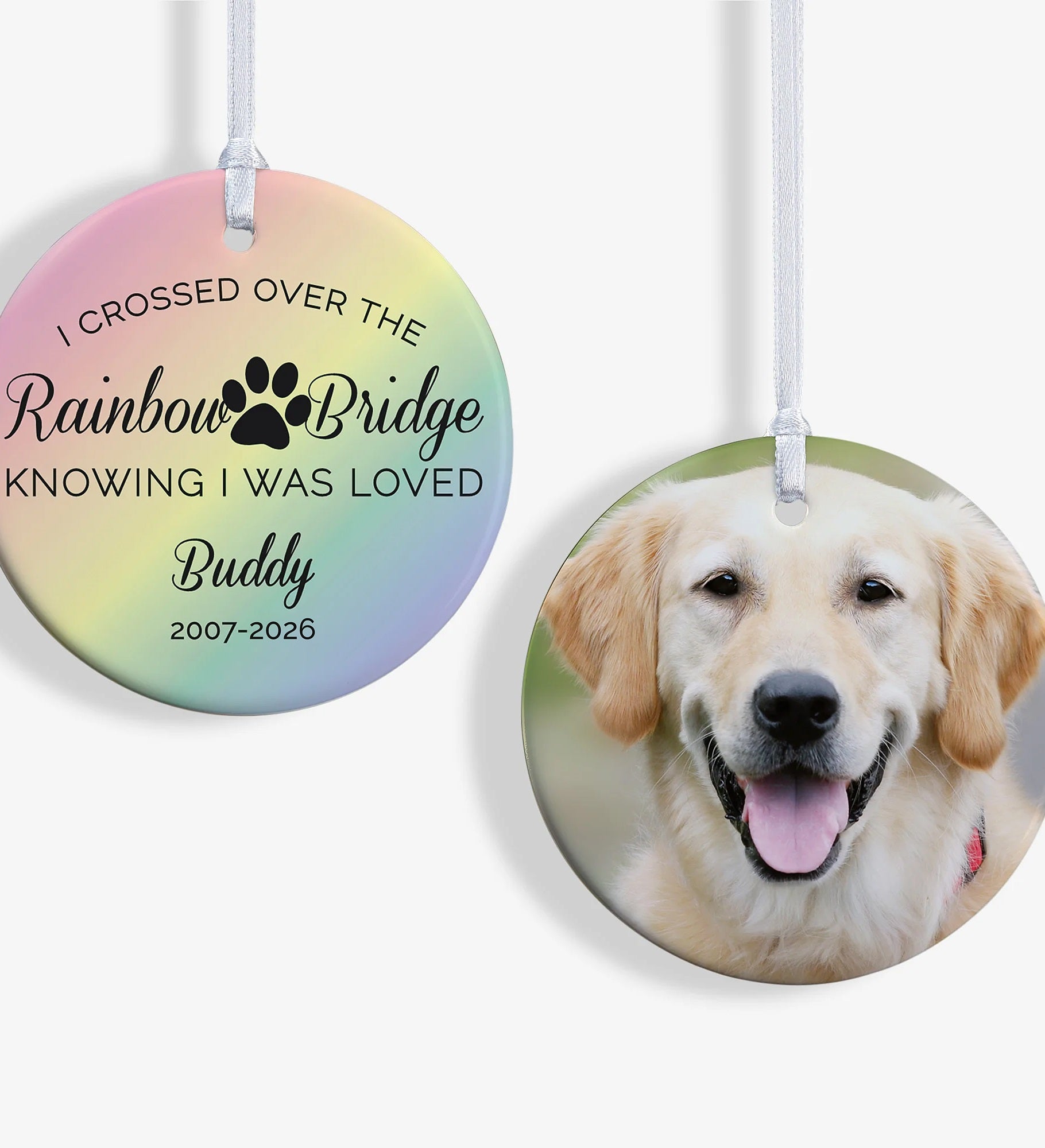 Rainbow Bridge Pet Memorial Personalized Ornament