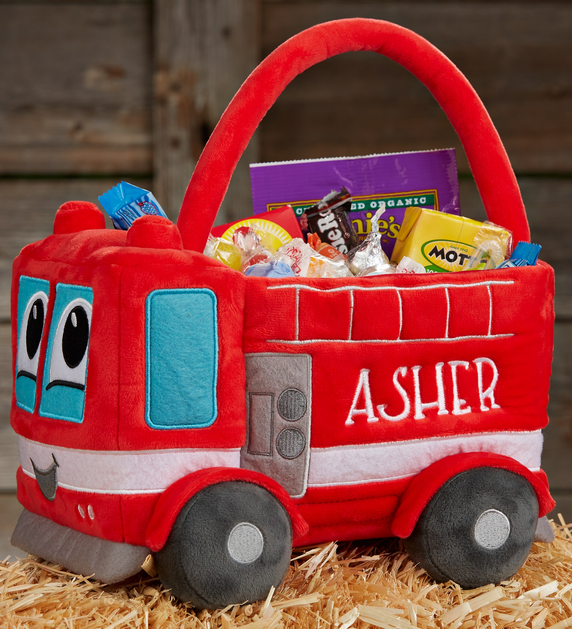 Fire Truck Embroidered Plush Halloween Treat Bag