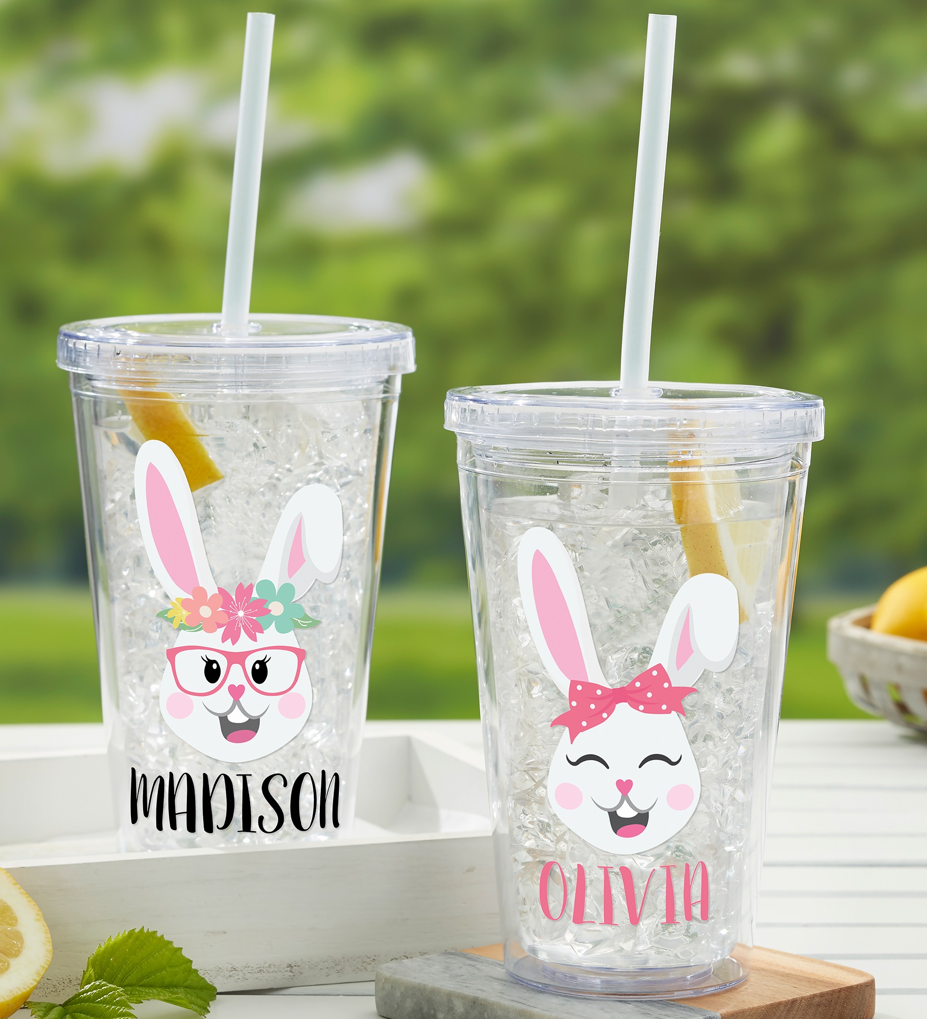 Pastel Bunny Personalized 8oz Toddler Sippy Cup with Straw