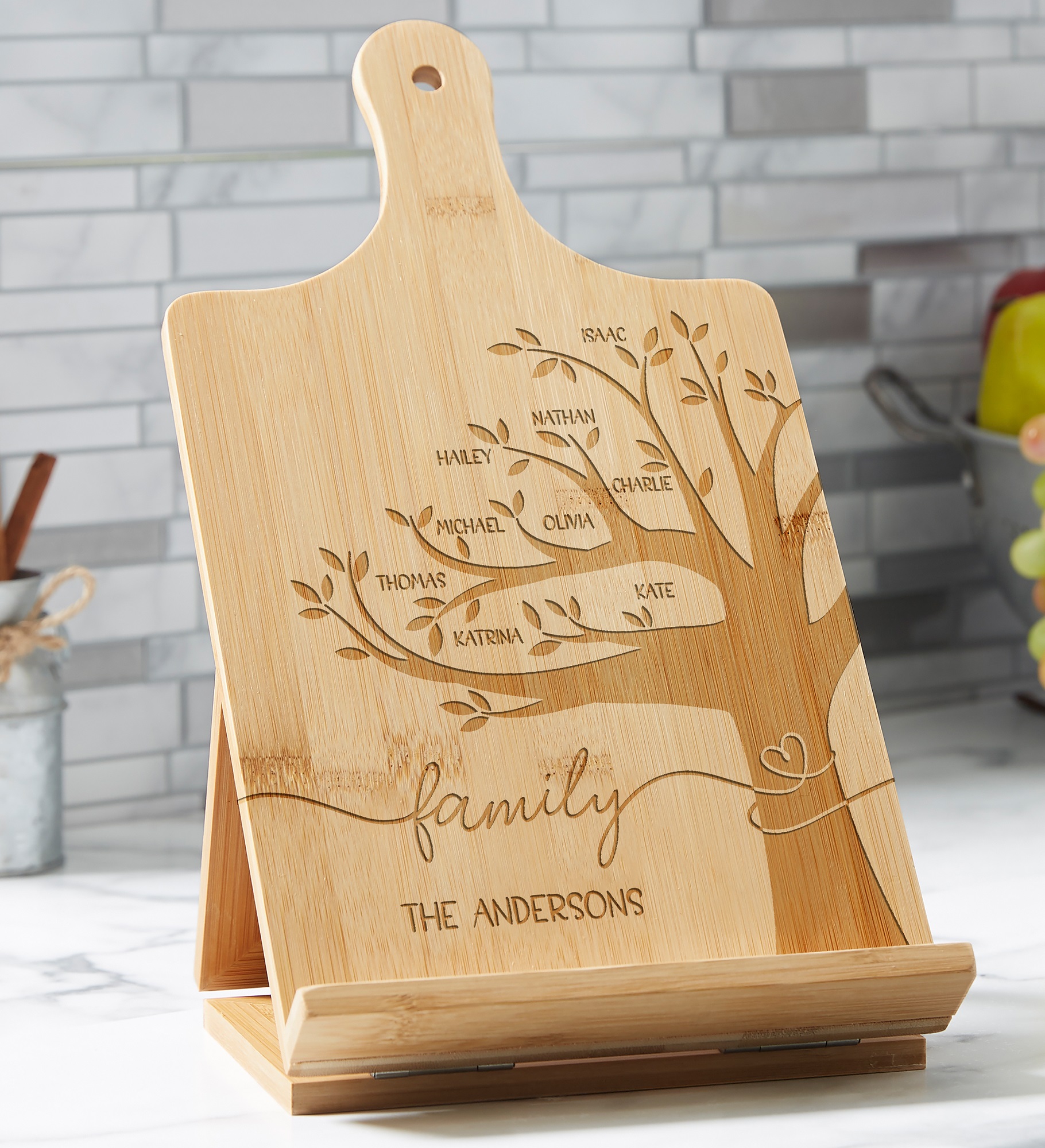 Family Tree Personalized Bamboo Cookbook & Tablet Stand