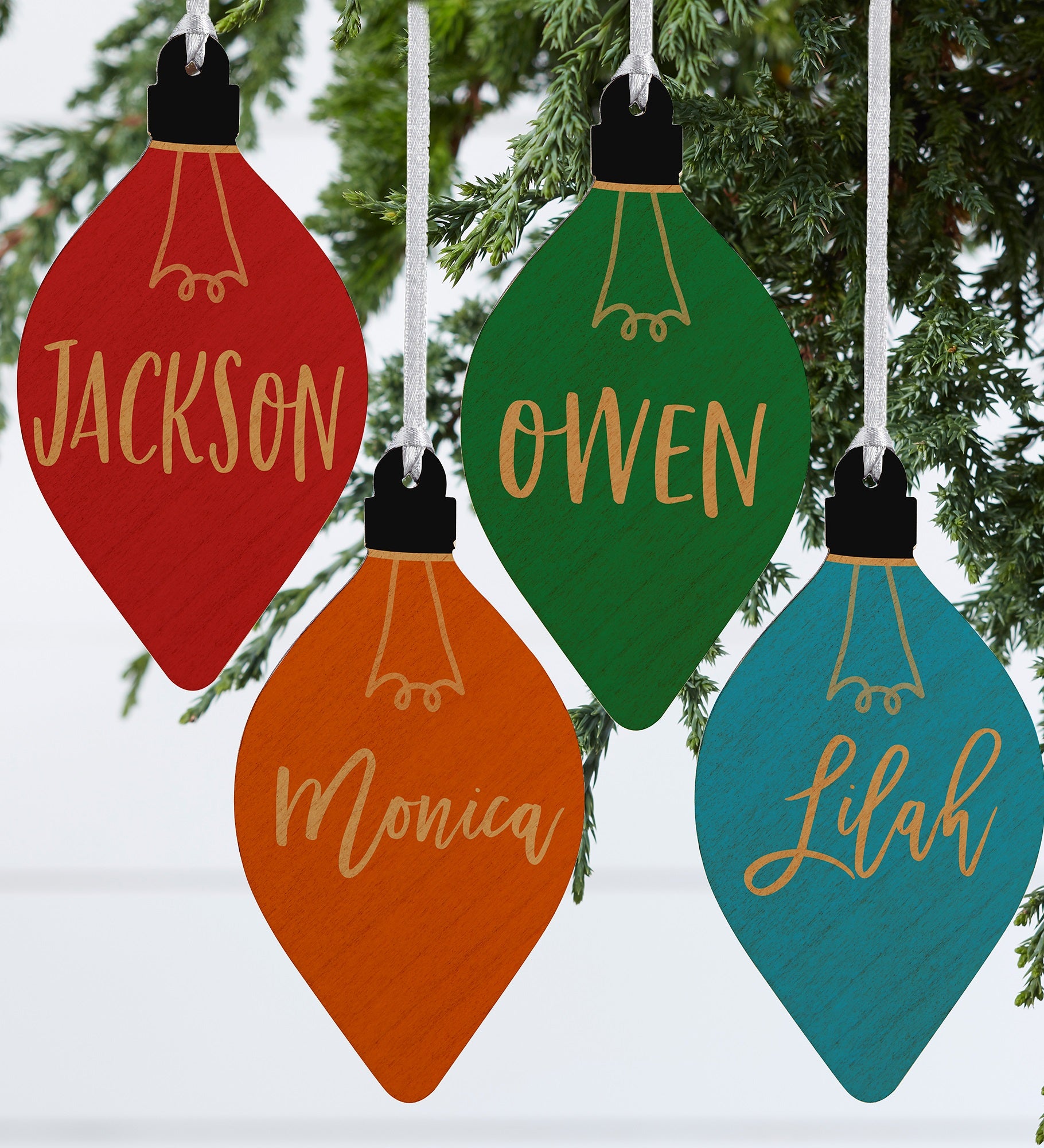 Merry Name Personalized Wood Christmas Bulb Ornament