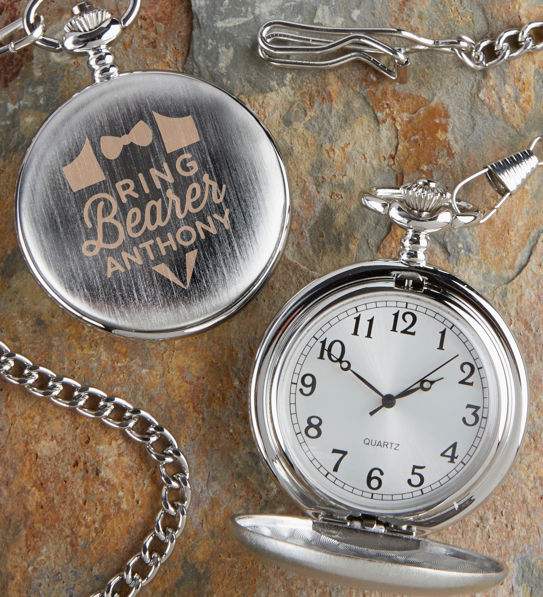 Ring Bearer Engraved Silver Pocket Watch