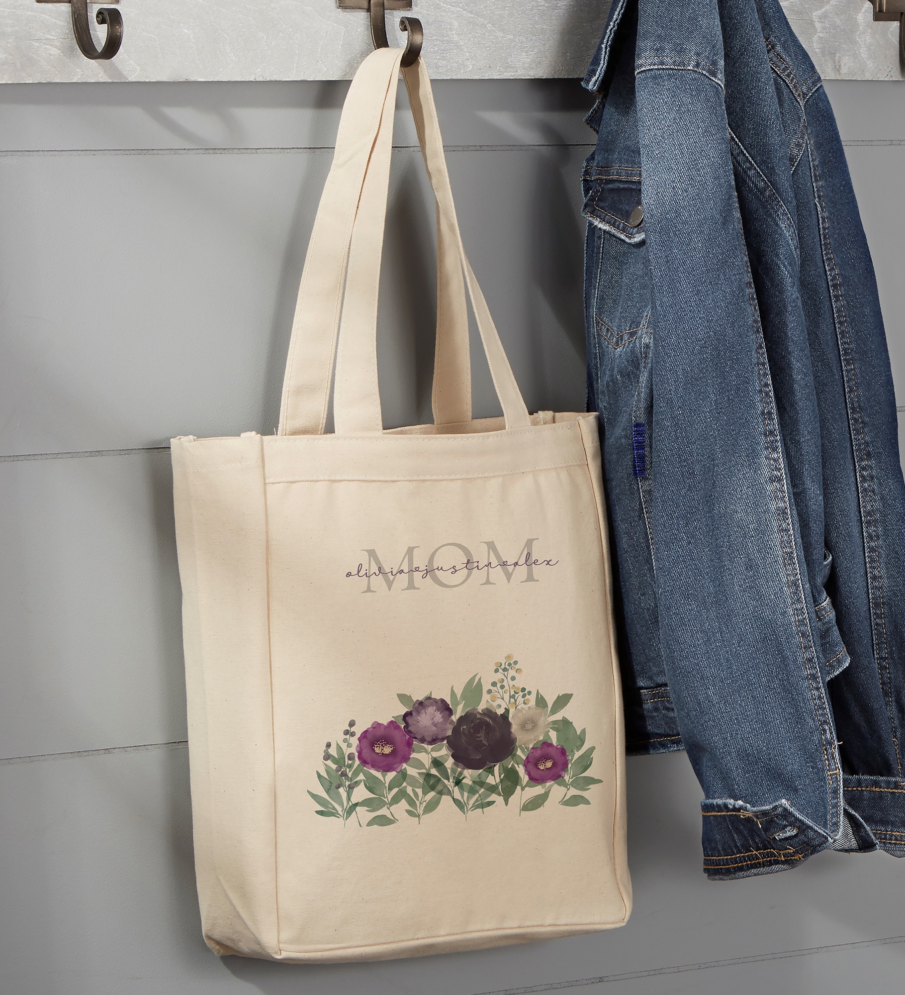 Floral Love For Mom Personalized Canvas Tote Bags