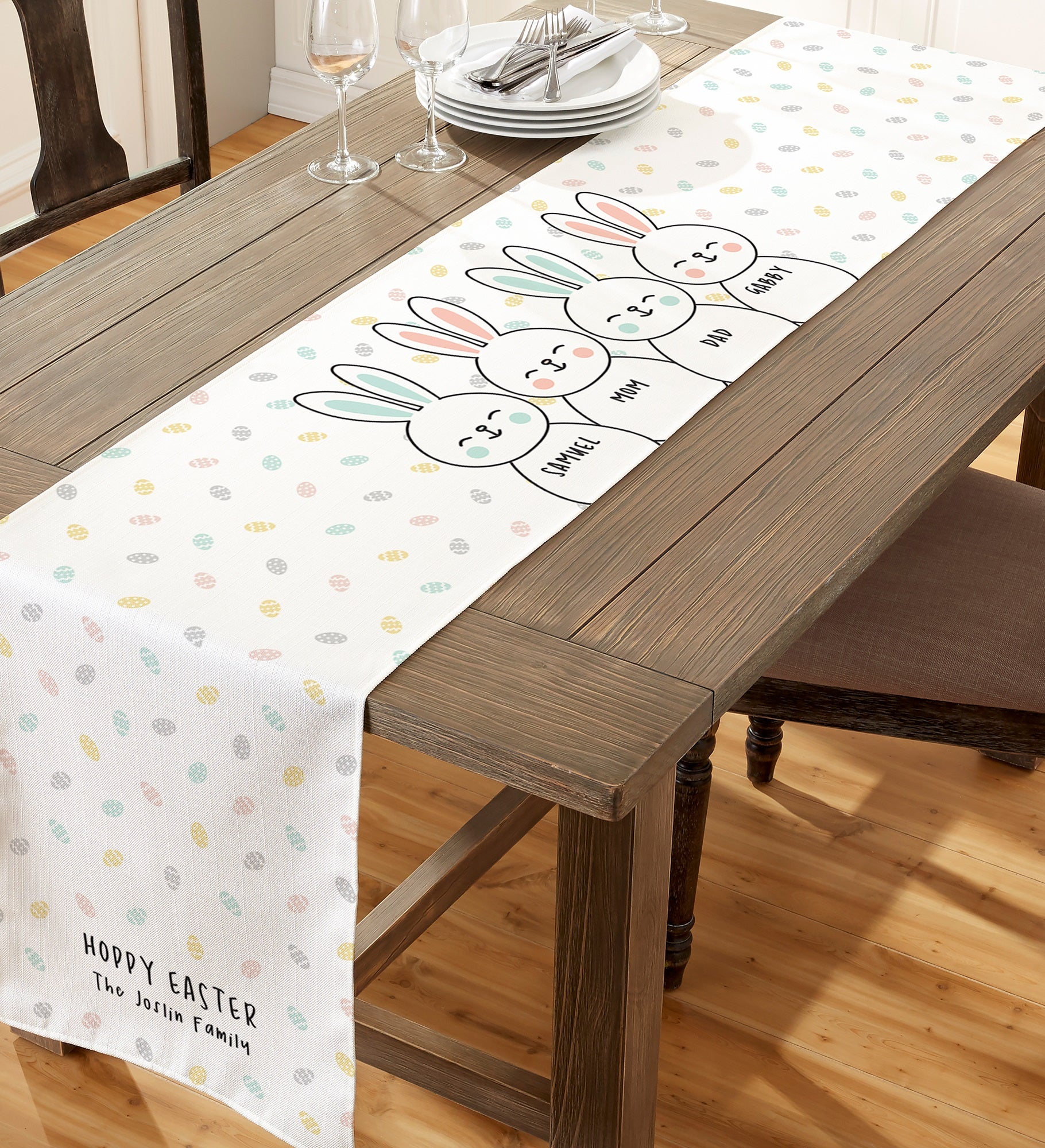Easter Bunny Family Personalized Table Runner